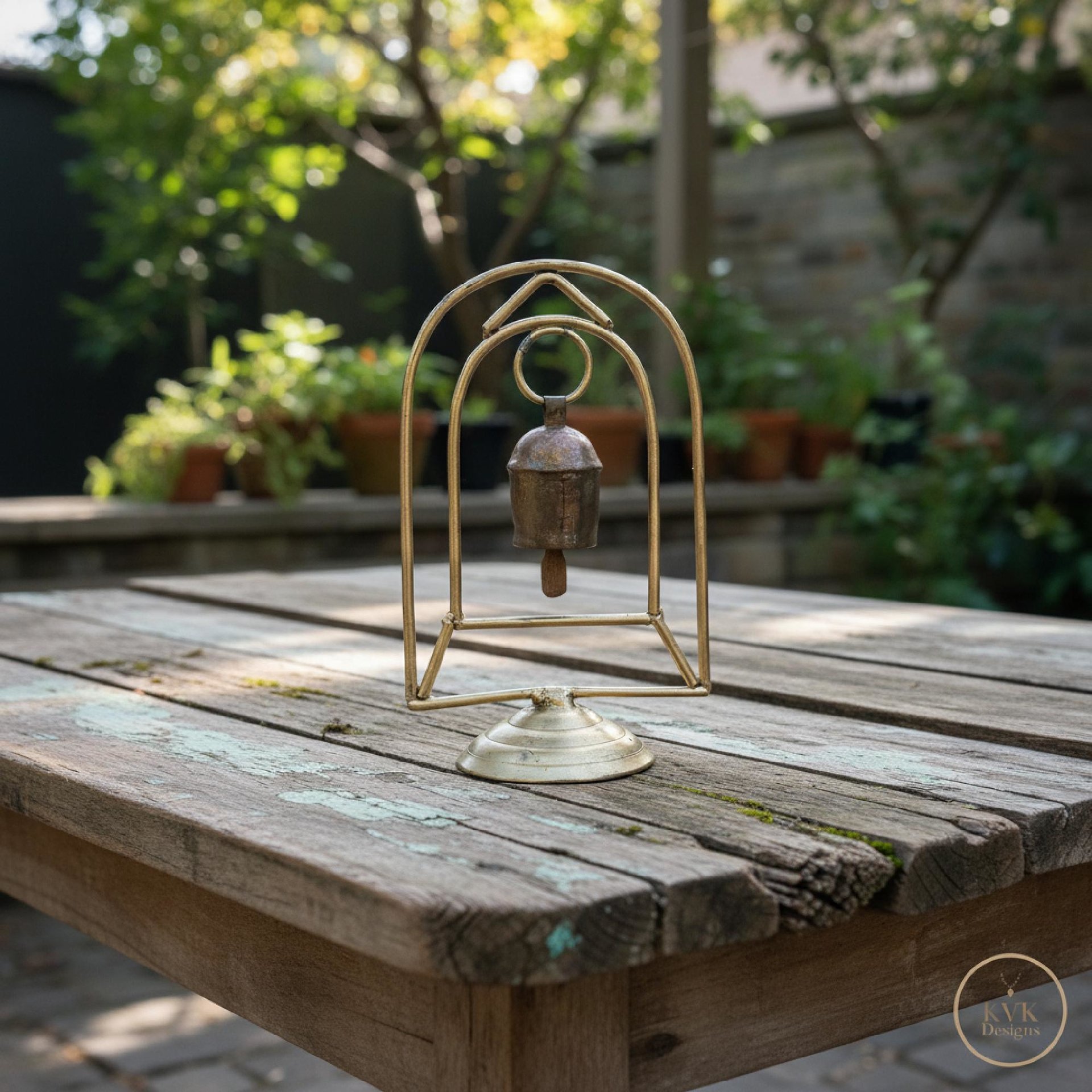 Zen Bell on Stand Peaceful Chime - Handcrafted Artisan Boho Metal Decor, 6 Inch