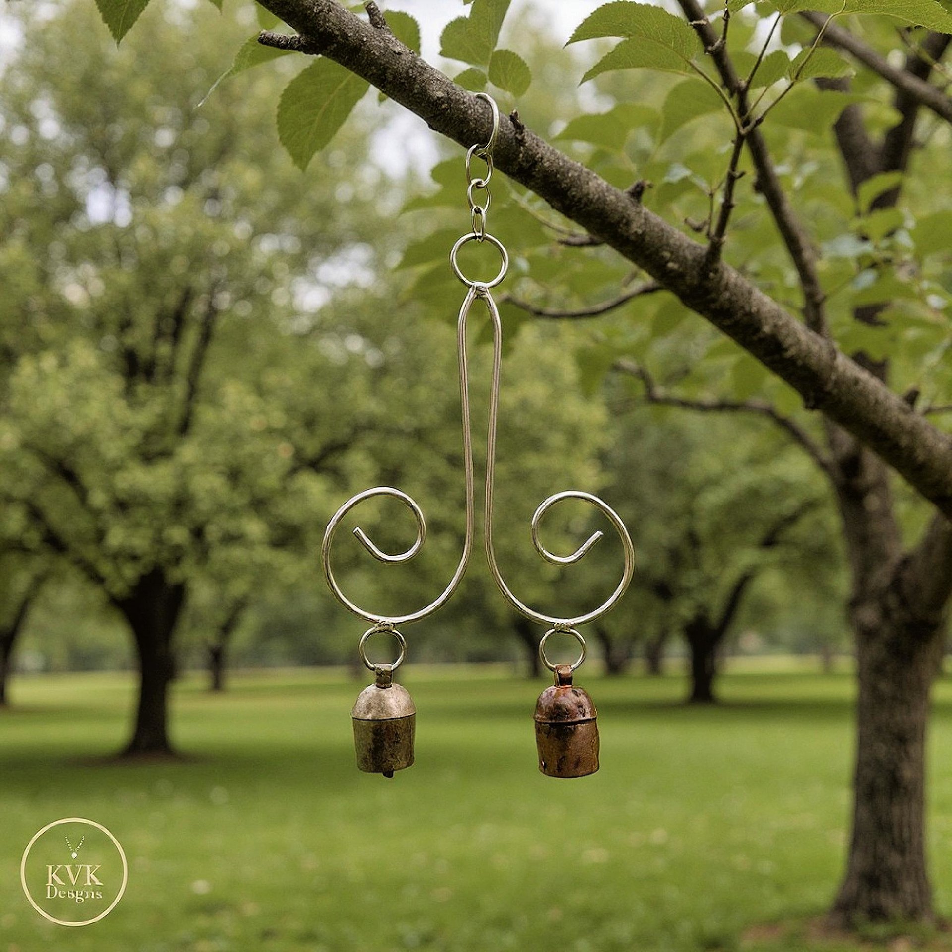 Handmade Swirl Bell Chime - Artisan Boho Metal Spiral Patio Decor