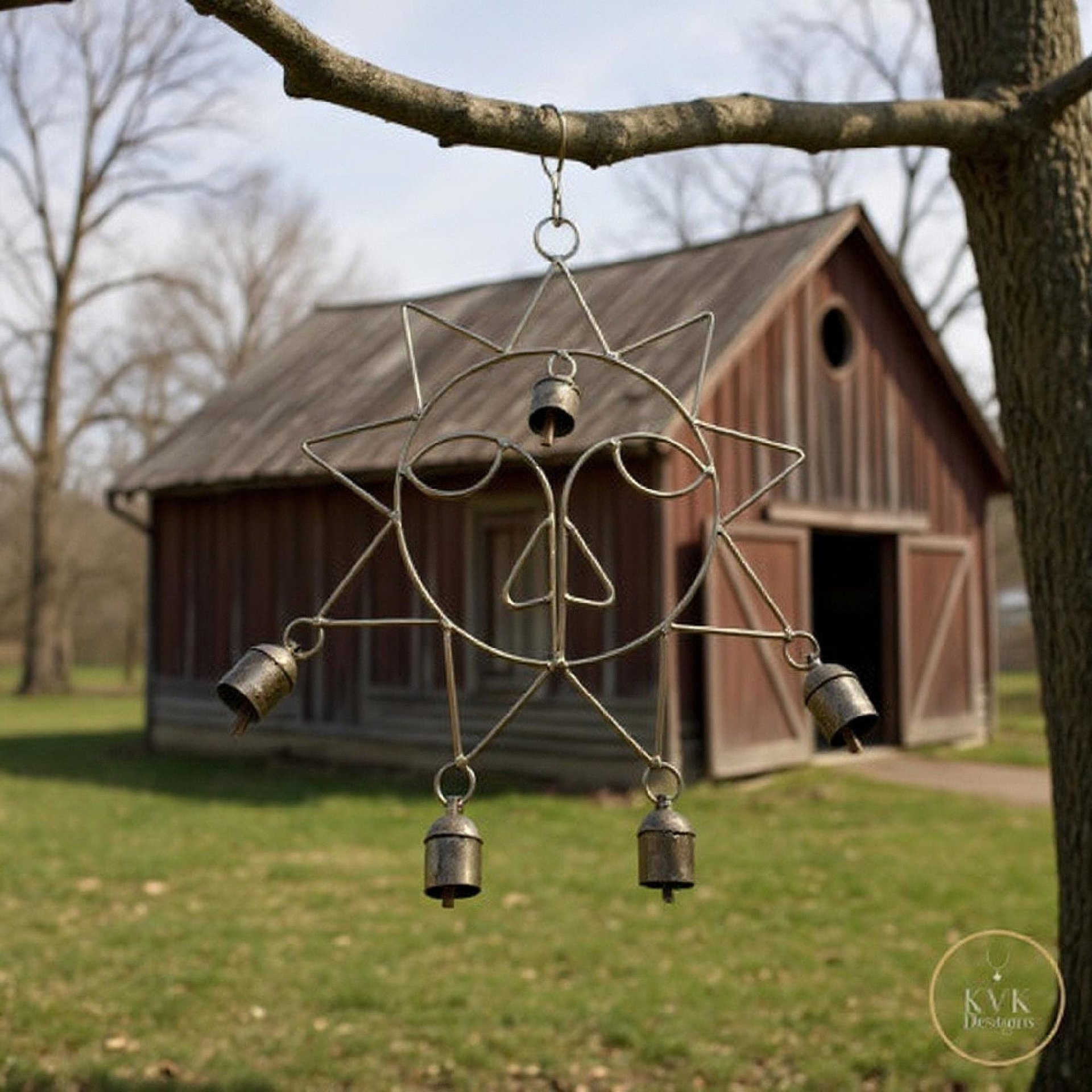 Handmade Sun Windchime - Artisan Metal Garden Decor Brass Bells