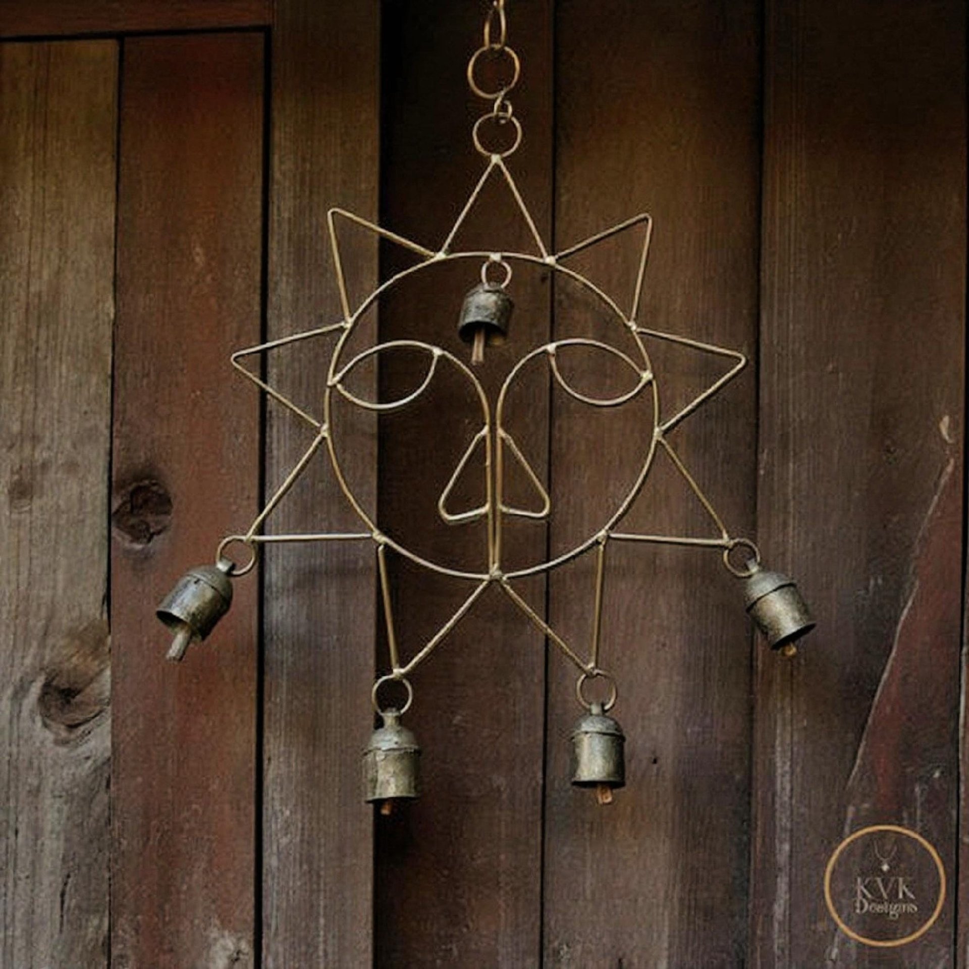 Handmade Sun Windchime - Artisan Metal Garden Decor Brass Bells