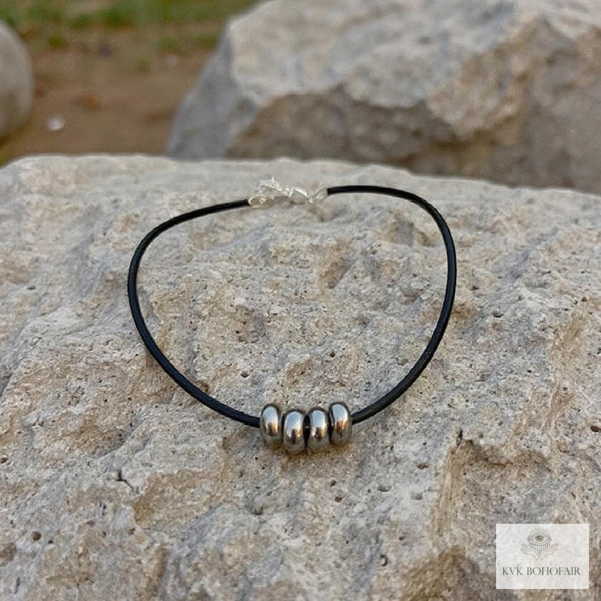 Boho Silver Bead Choker Necklace - Adjustable Minimalist Style