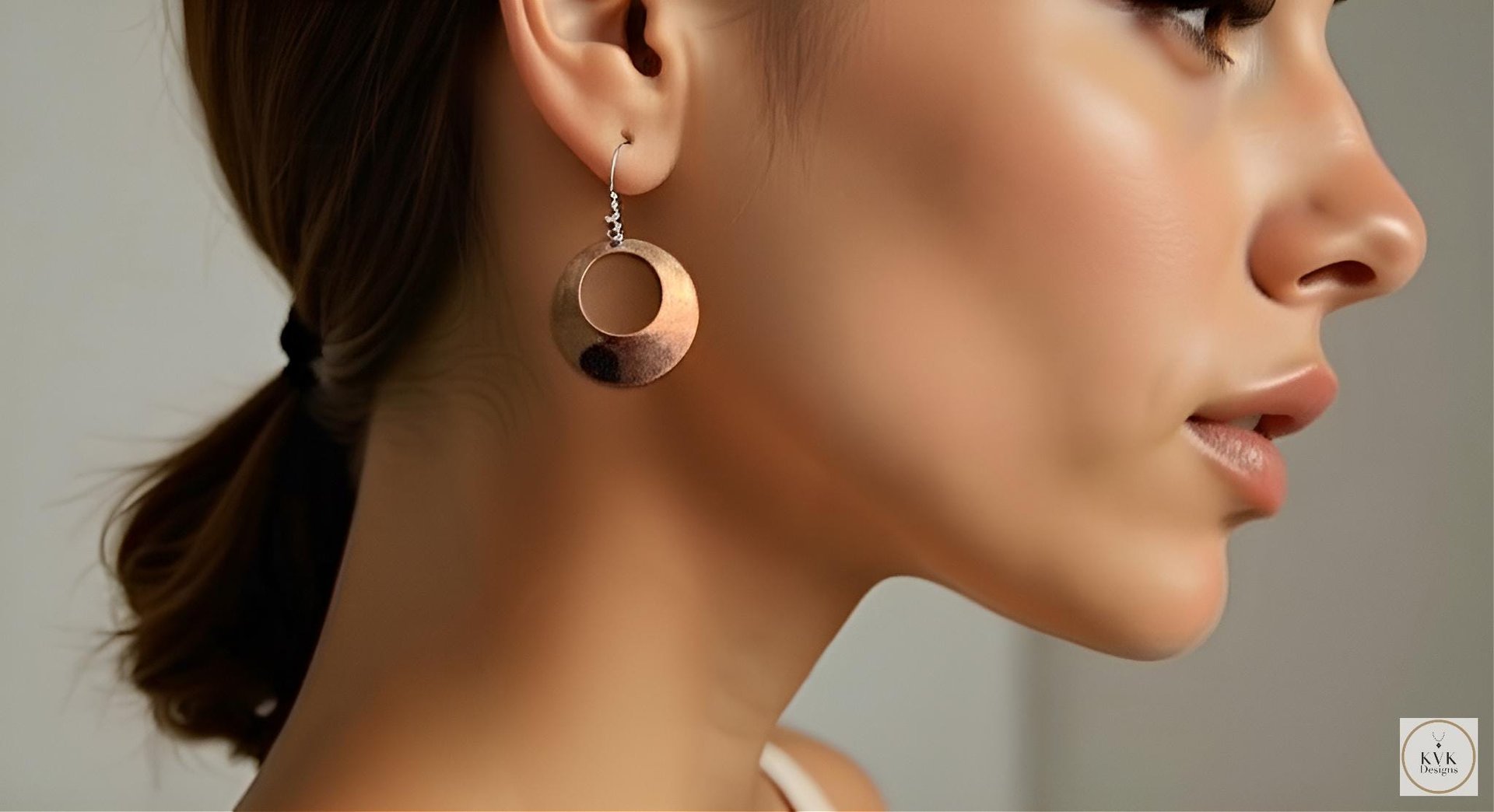 Round Copper Hoop Earrings - Boho Earrings, Handcrafted Hammered Dangles