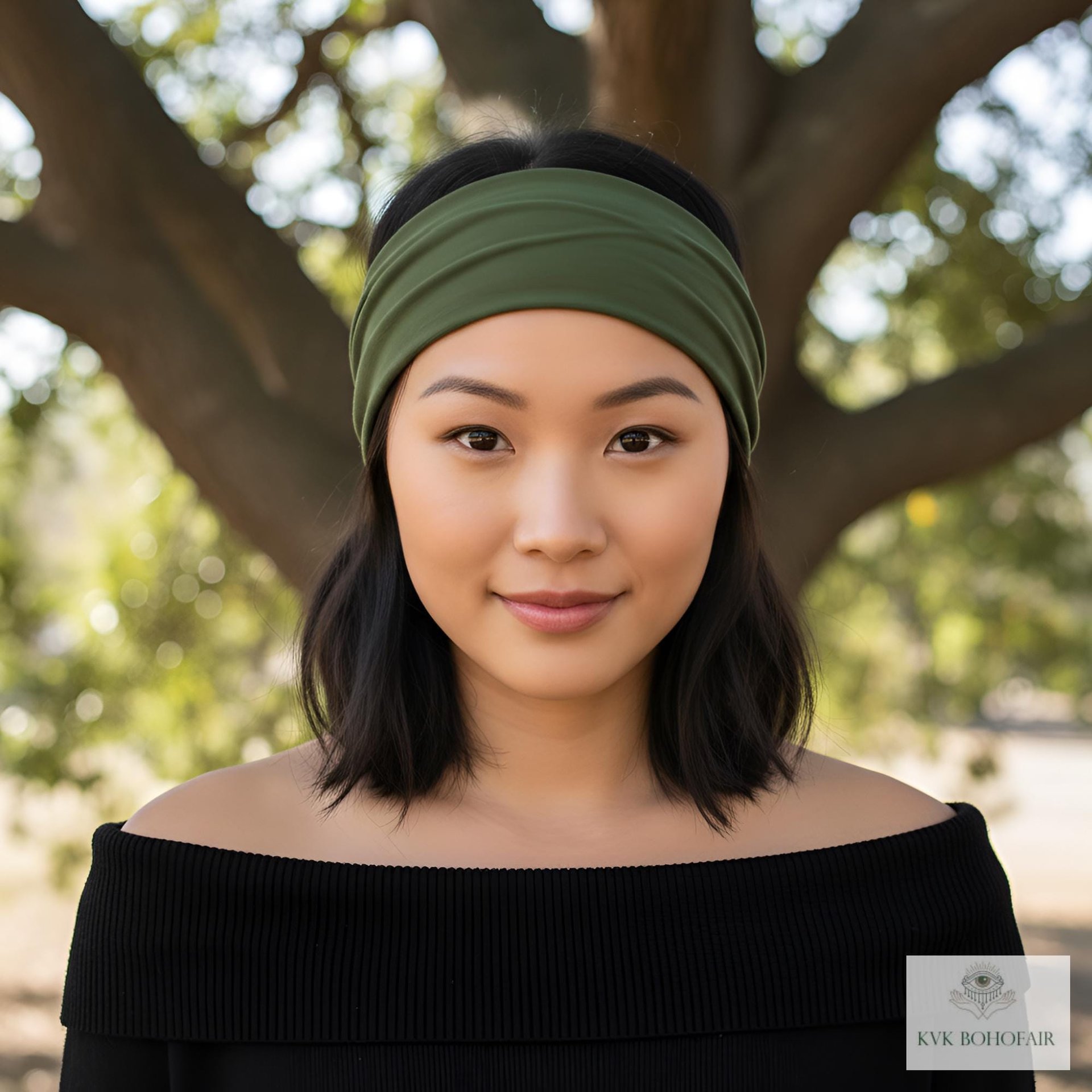 Olive Green Boho Headband -  Stylish Bohemian Headwrap, Headbands for Women