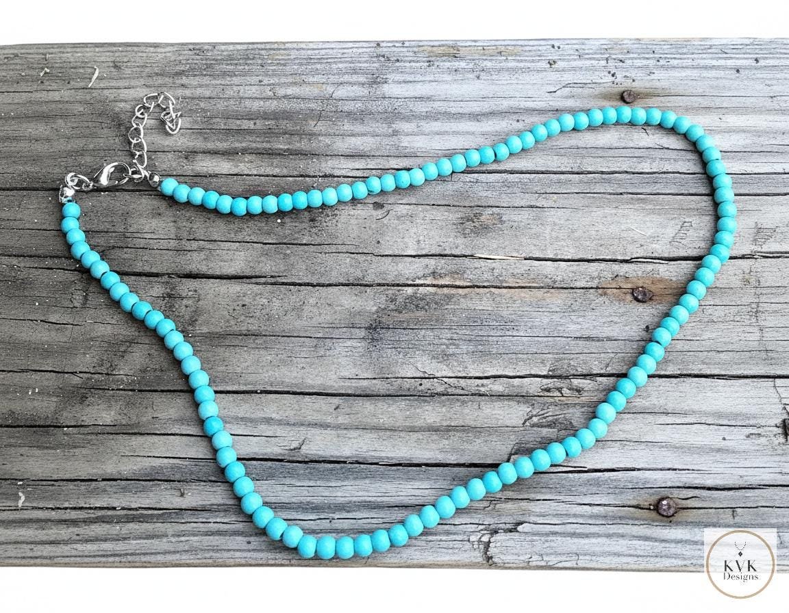 Turquoise Bead Necklace: Beaded Turquoise Choker