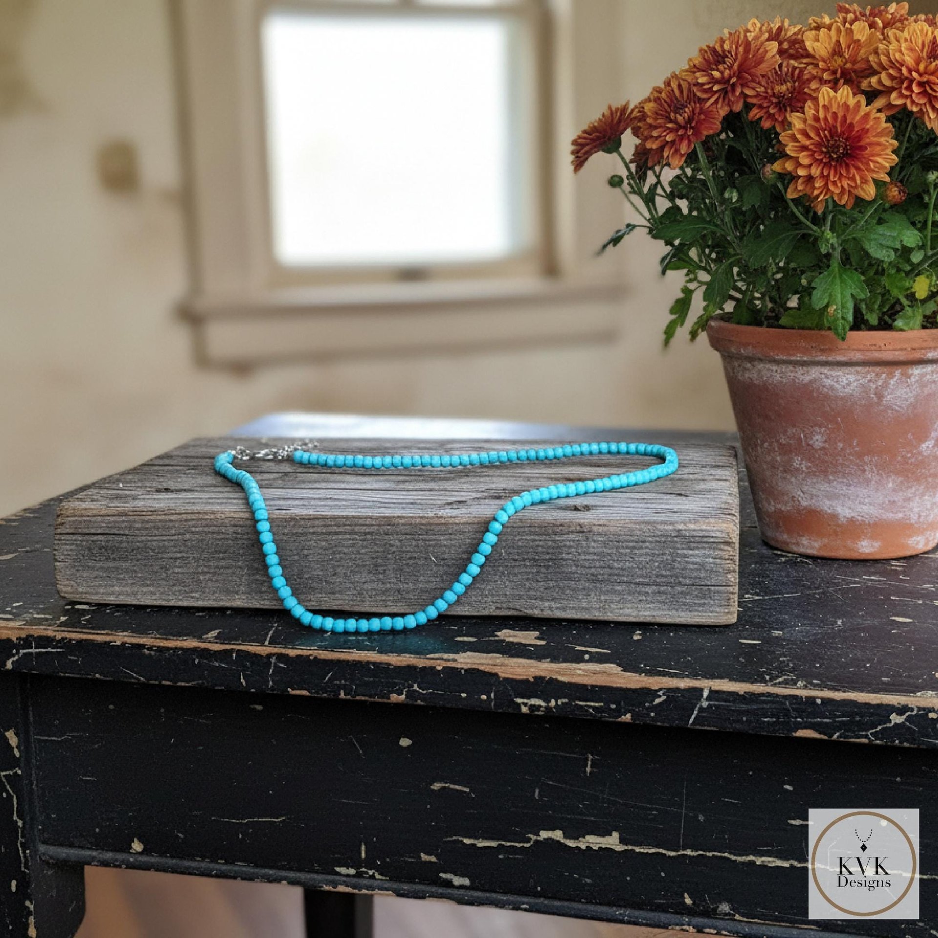 Turquoise Bead Necklace: Beaded Turquoise Choker