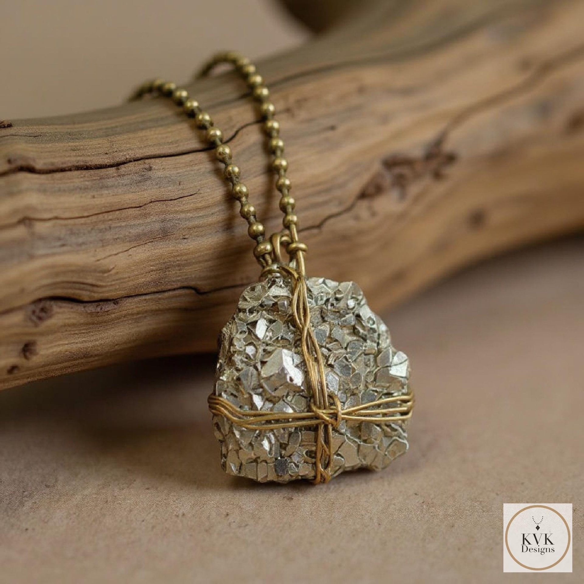 Dazzling Pyrite Wire-Wrapped Pendant Necklace - Handcrafted Statement Jewelry with Natural Stone