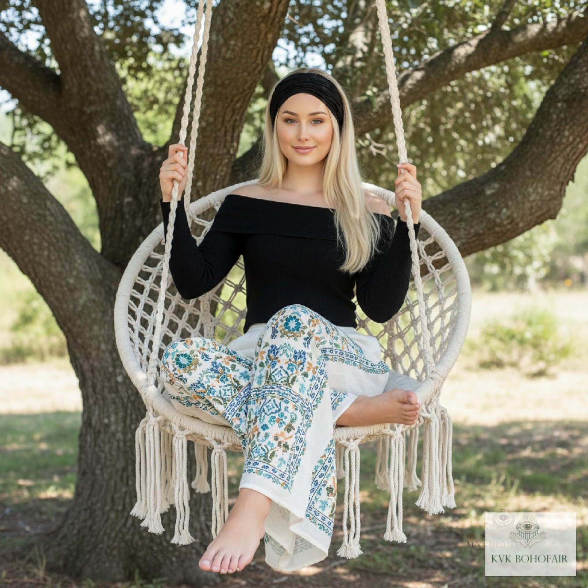 Black Boho Headband -  Stylish Bohemian Headwrap, Headbands for Women