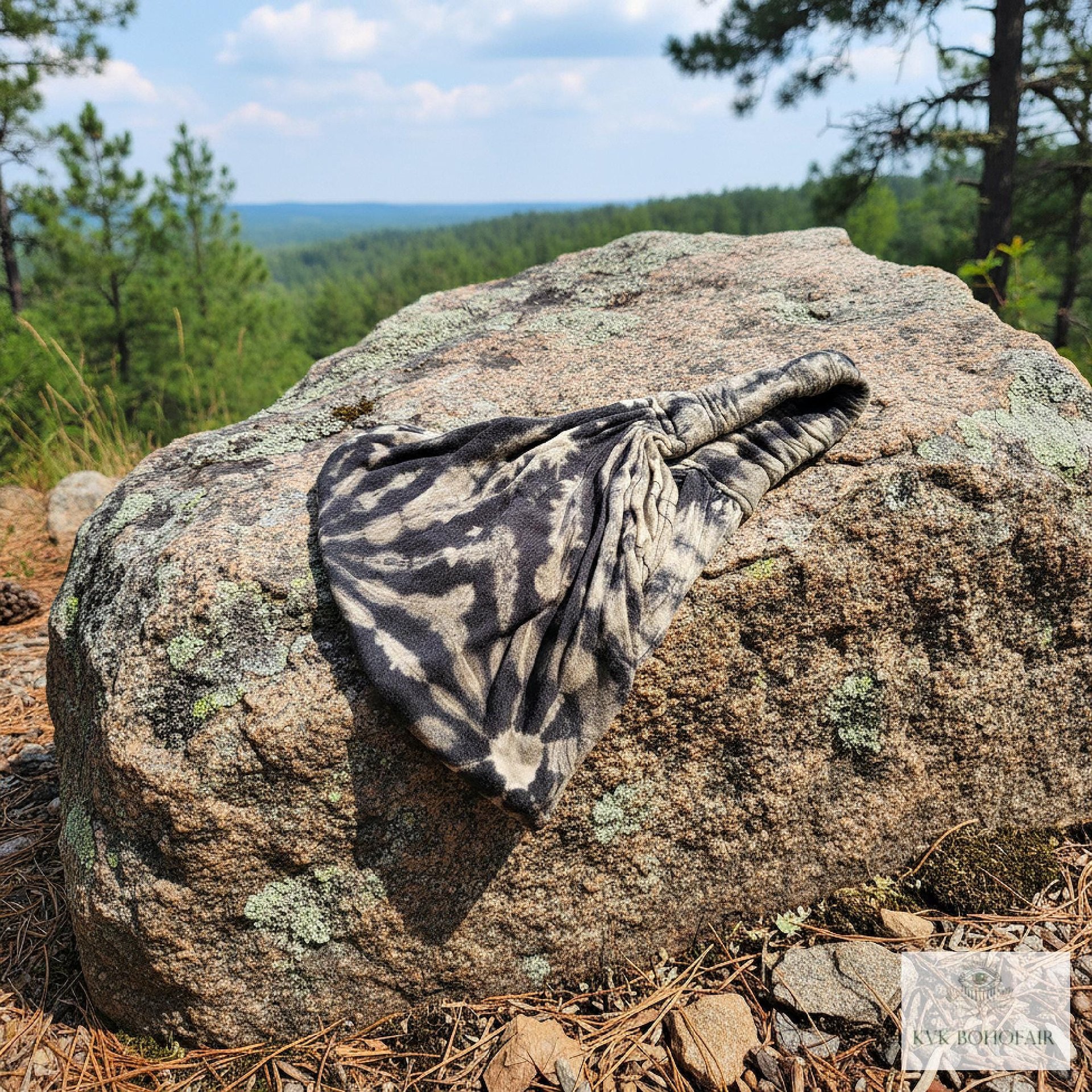 Black & Tan Tie Dye Boho Headband - Stylish Bohemian Headwrap, Headbands for Women