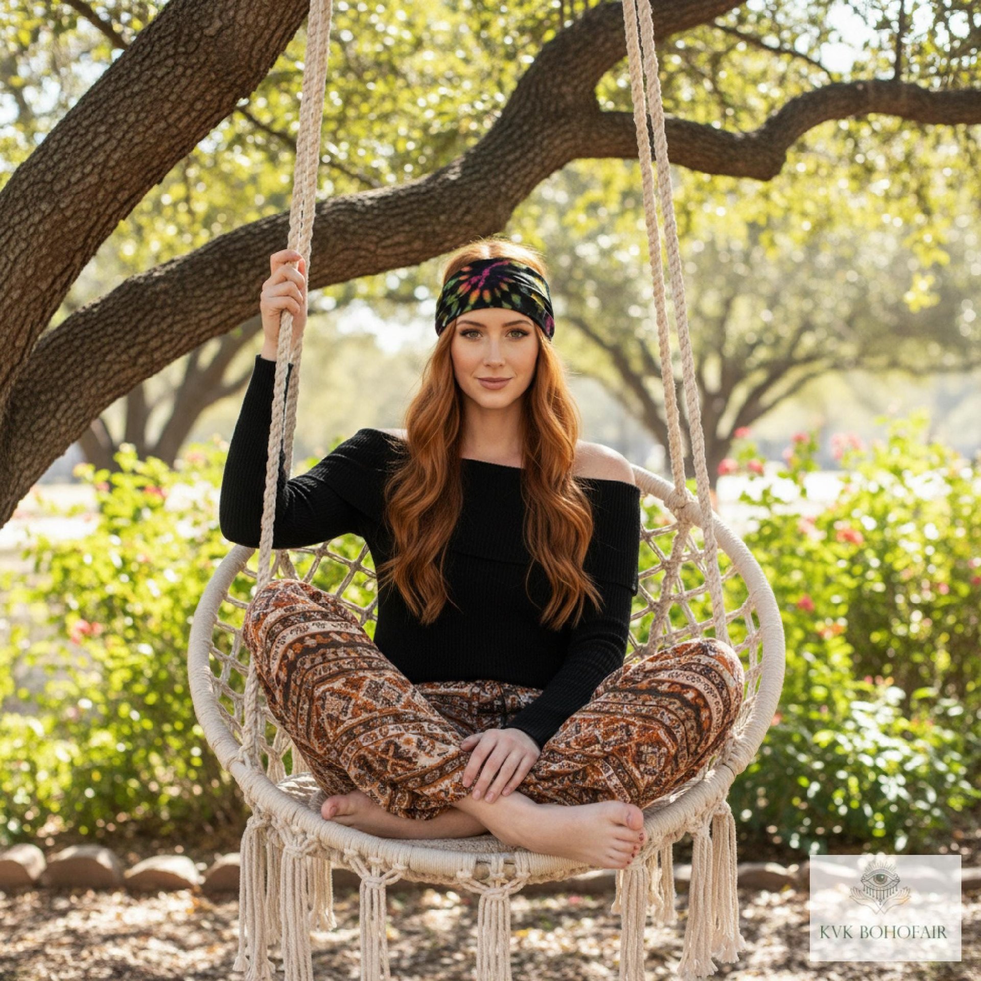 Black Tie Dye Boho Headband -  Stylish Bohemian Headwrap, Headbands for Women