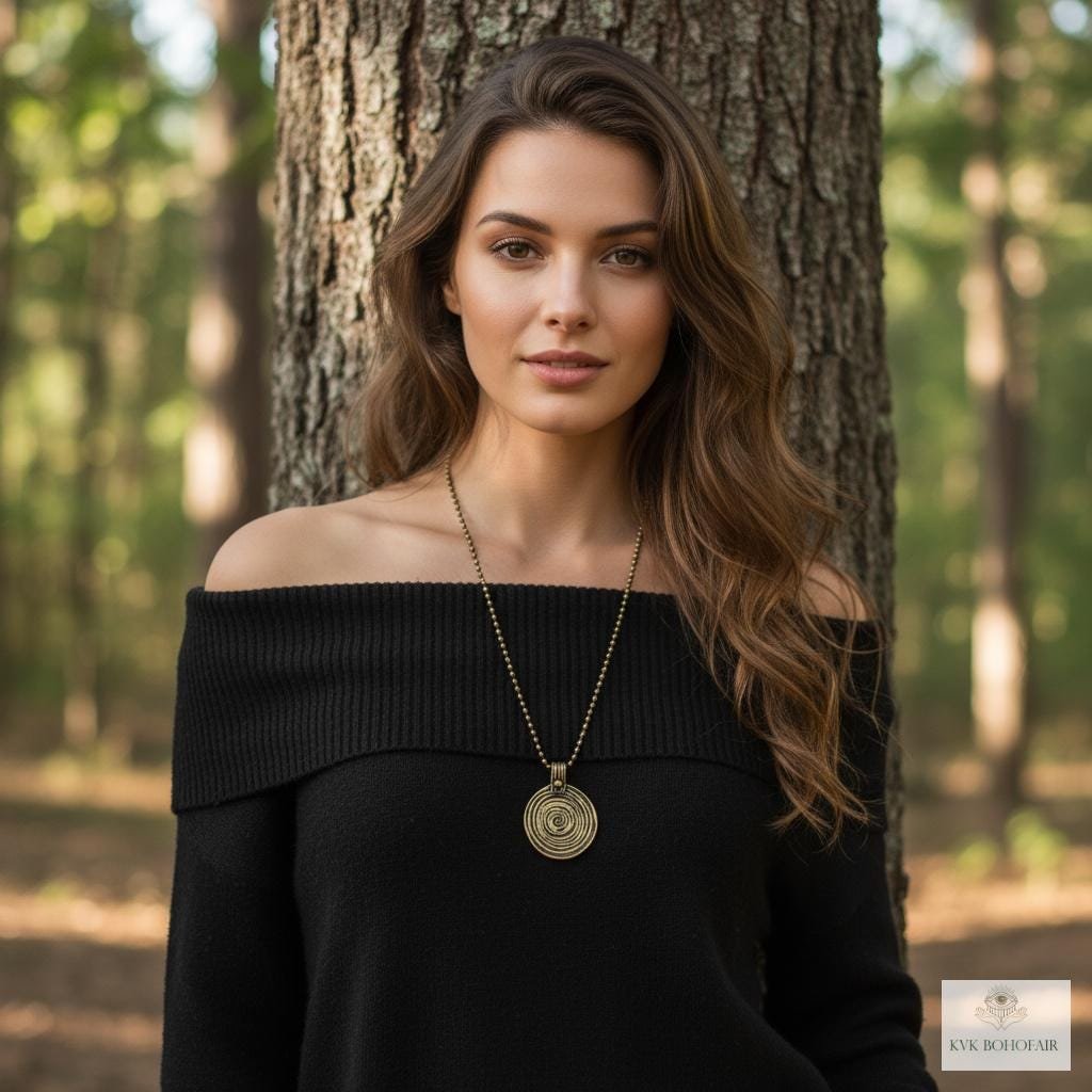 Bronze Swirl Pendant Necklace - Handcrafted Boho Pendant Jewelry