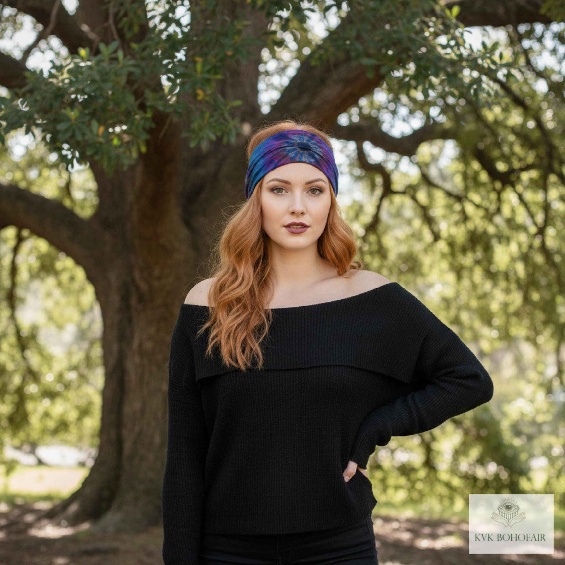 Dark Blue Tie Dye Boho Headband - Stylish Bohemian Headwrap, Headbands for Women