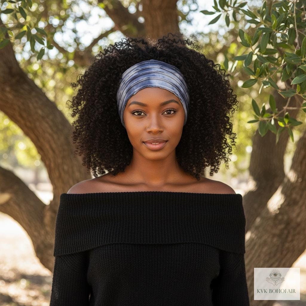 Indigo Blue Tie Dye Boho Headband - Stylish Bohemian Headwrap, Headbands for Women