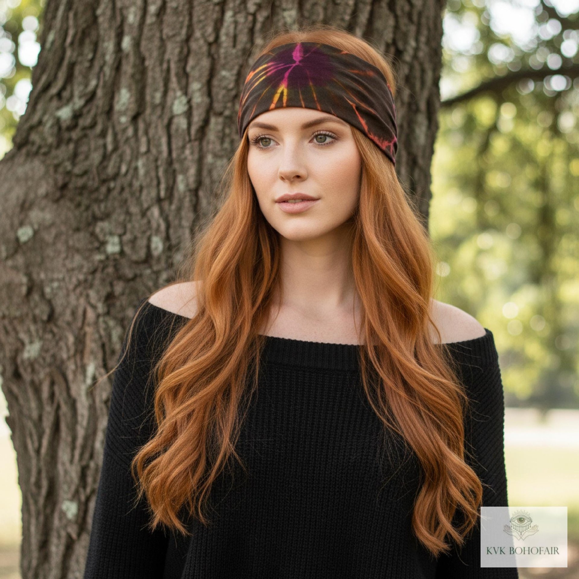 Brown Tie Dye Cotton Headband, Wide Boho Yoga Headwrap for Women, Bohemian Workout Hairband