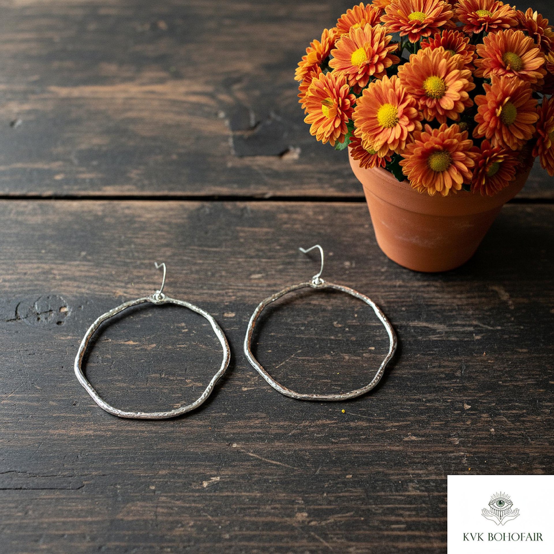 Handcrafted Boho Silver Hoop Earrings - Ethnic Hammered Dangles with 925 Sterling Silver Hooks