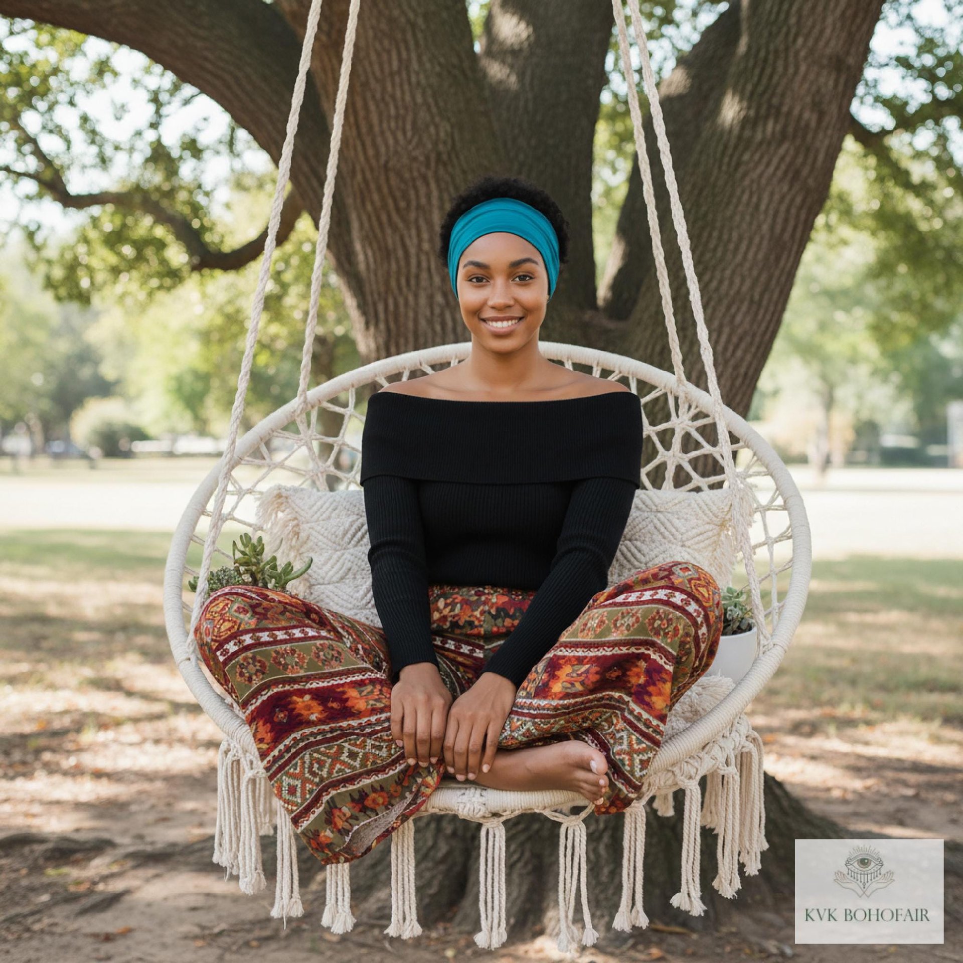 Teal Blue Boho Headband - Stylish Bohemian Headwrap, Headbands for Women