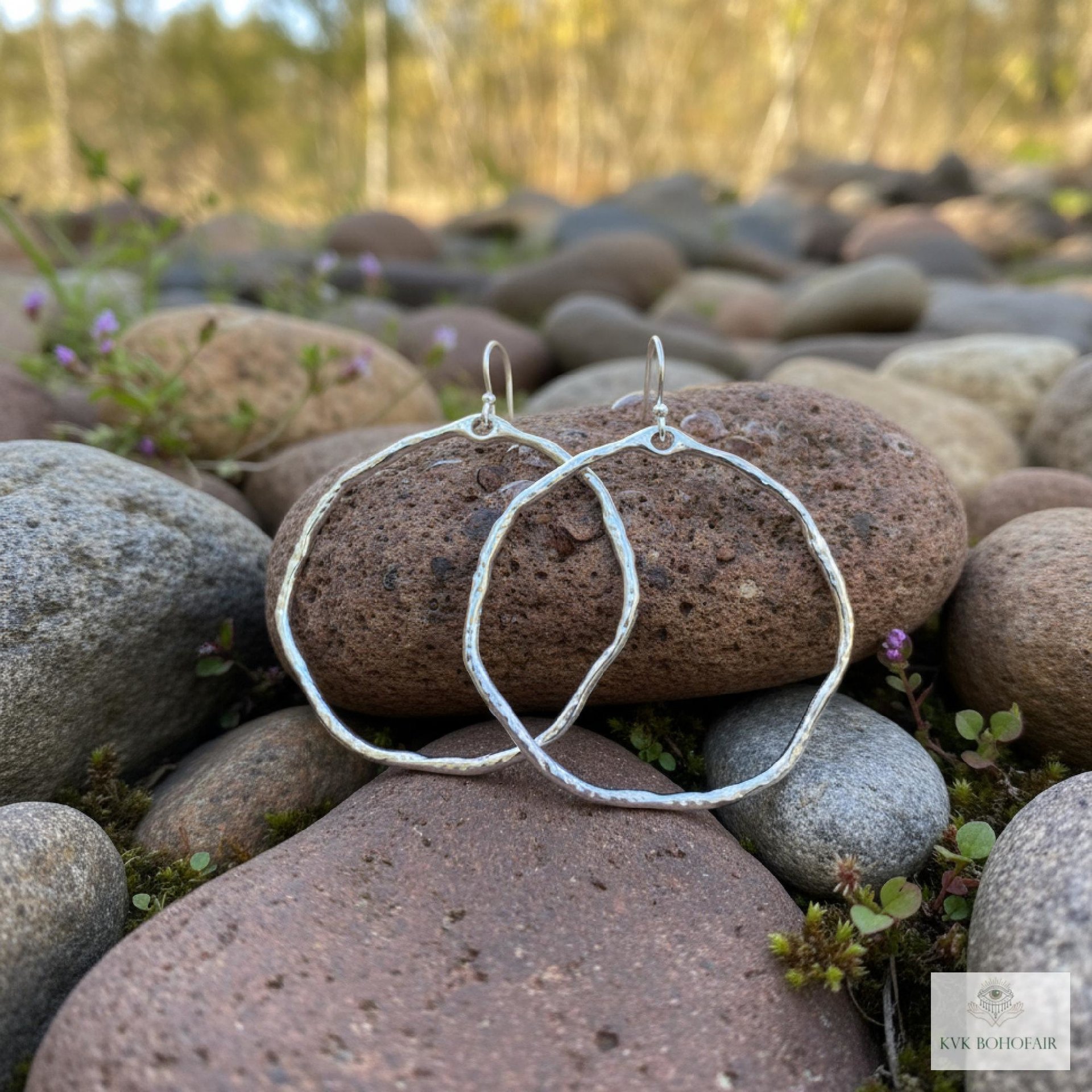 Handcrafted Boho Silver Hoop Earrings - Ethnic Hammered Dangles with 925 Sterling Silver Hooks