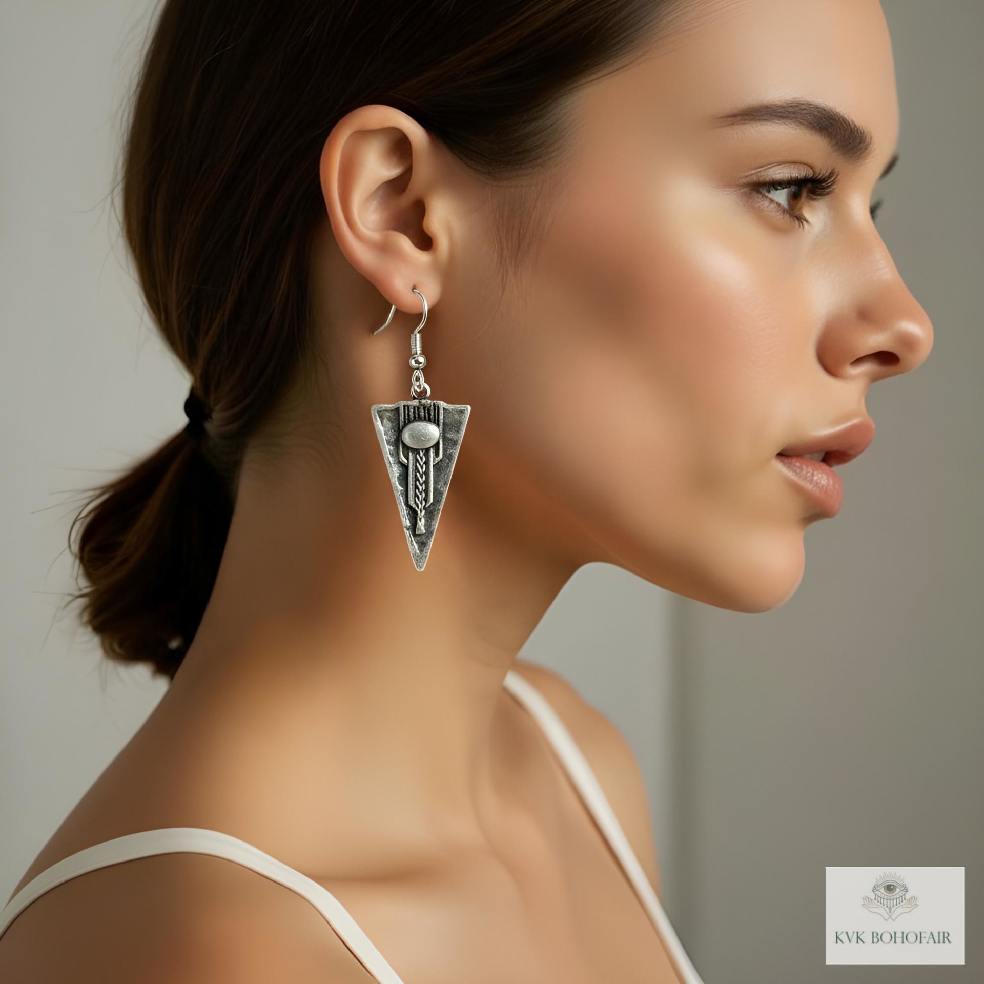 Boho Silver Tribal Earrings - Ethnic Dangles with 925 Sterling Silver Hooks