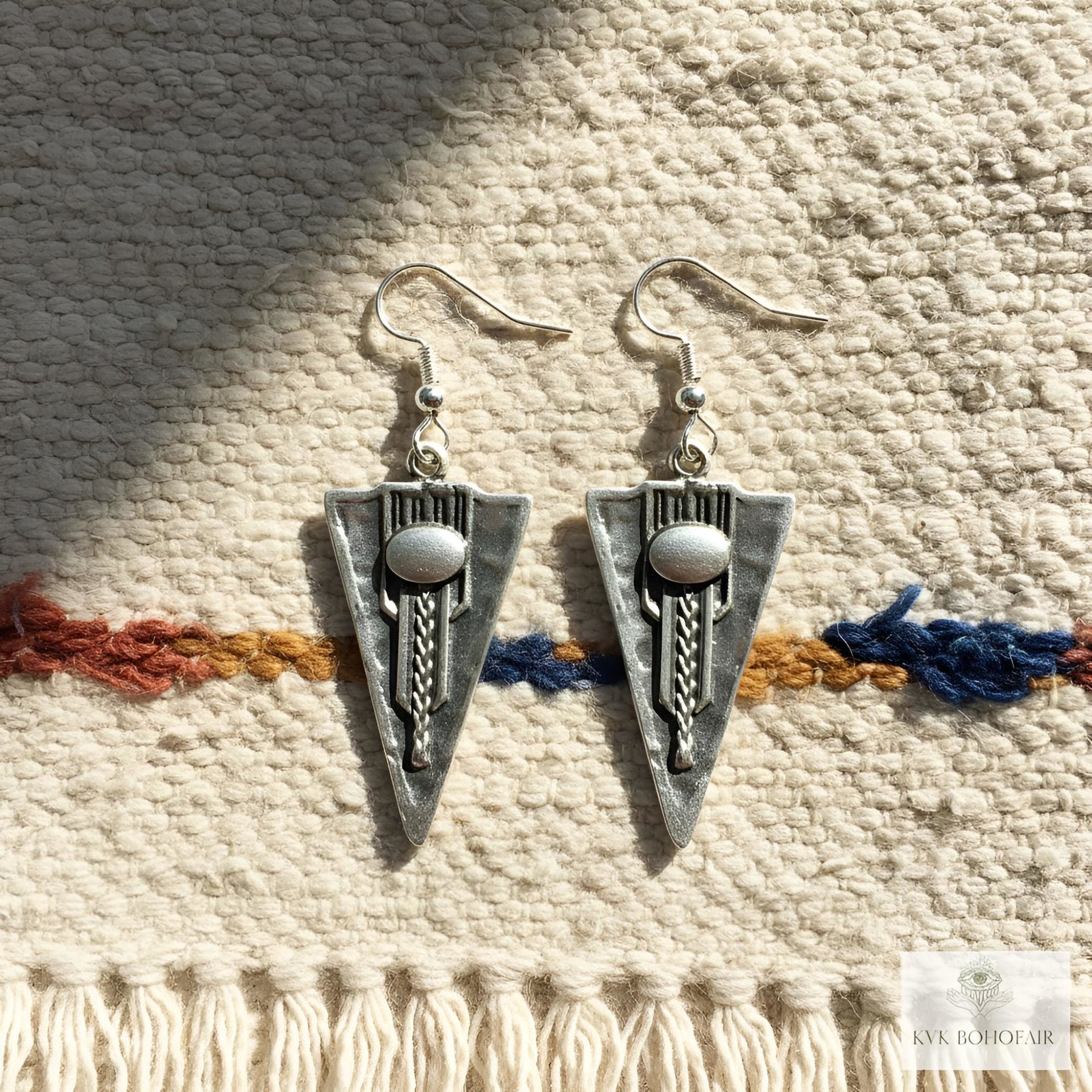 Boho Silver Tribal Earrings - Ethnic Dangles with 925 Sterling Silver Hooks