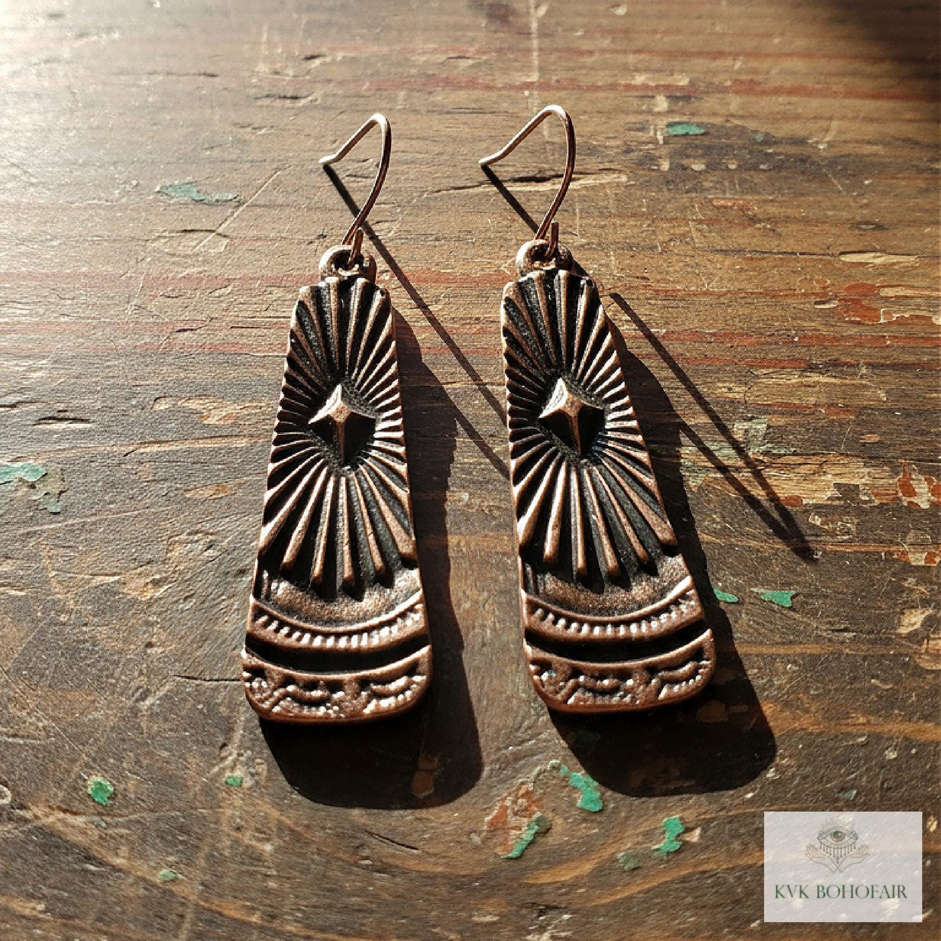 Handcrafted Antique Copper Tribal Earrings - Boho Ethnic Dangles