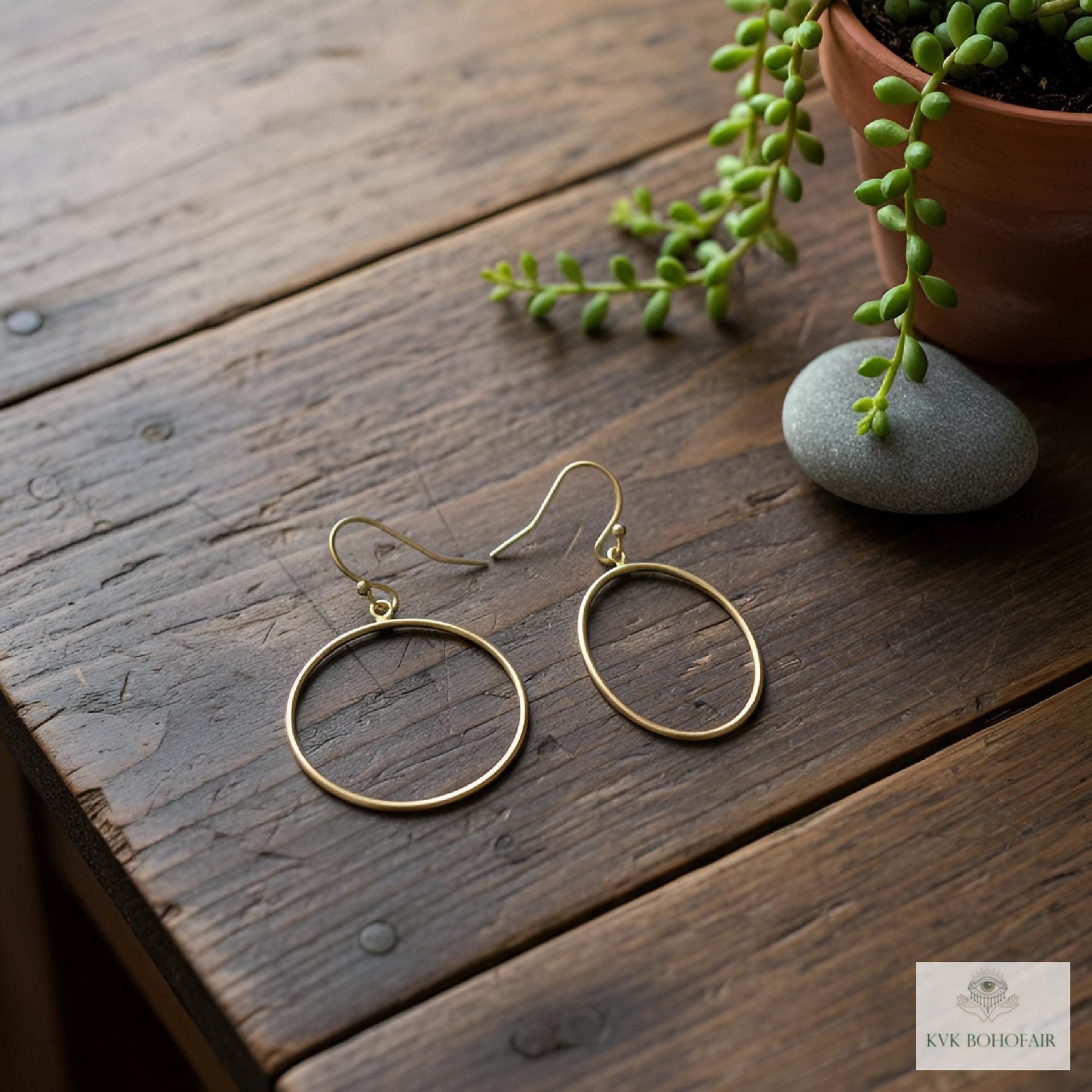 Handcrafted Gold Dangle Hoop Earrings - Medium Circle Drops