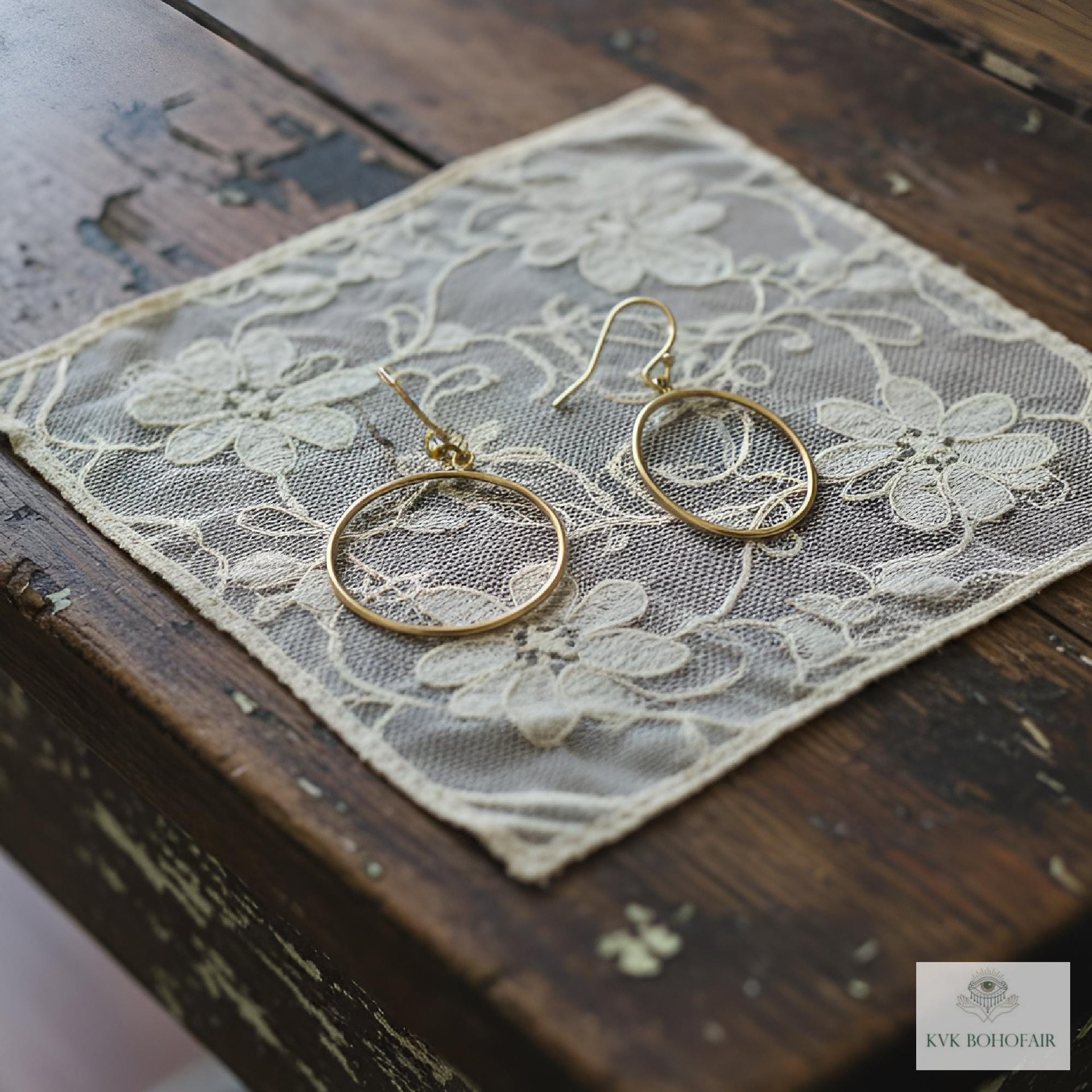 Handcrafted Gold Dangle Hoop Earrings - Medium Circle Drops