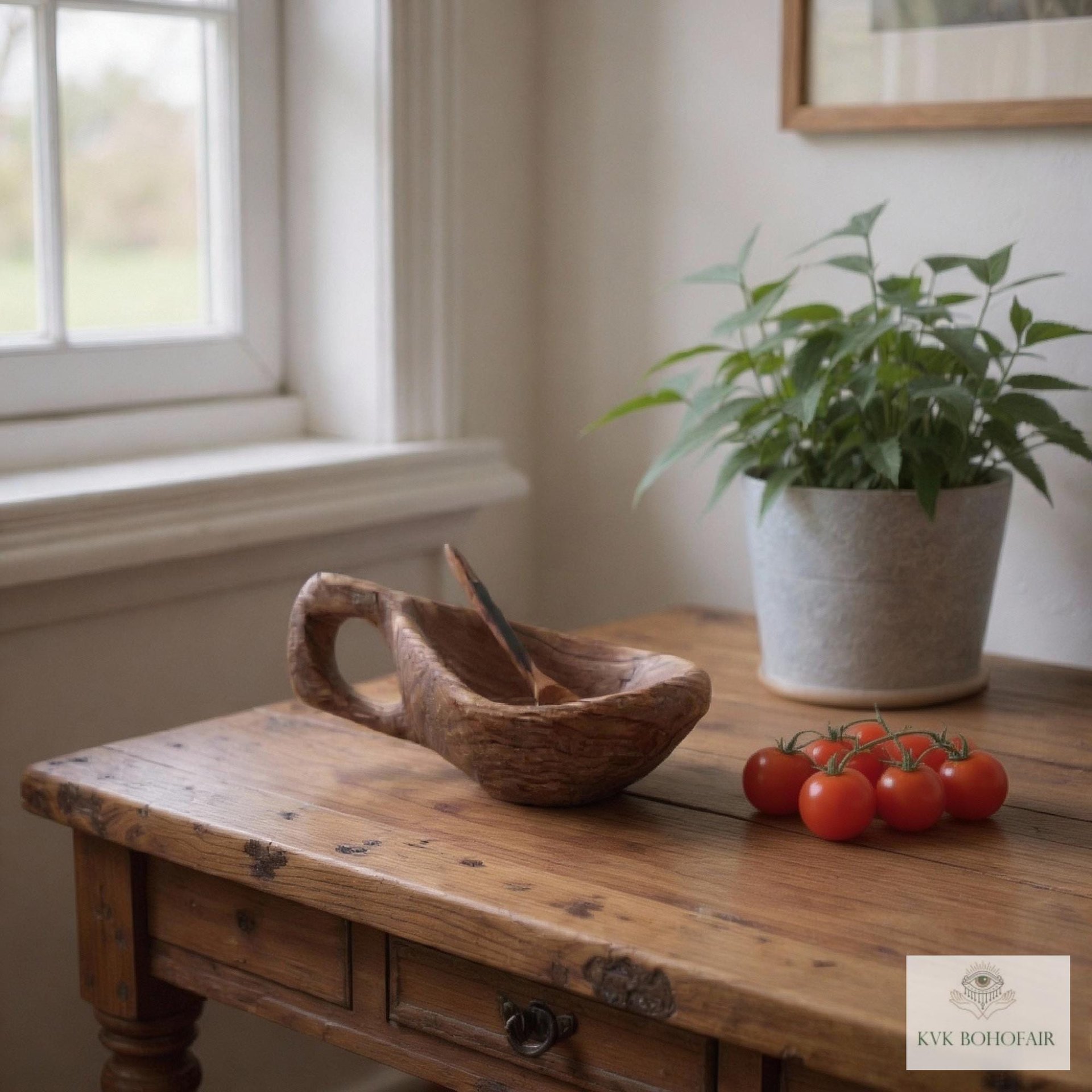 Hand Carved Olive Wood Salt Pot with Handle: Kenyan Kitchen Decor