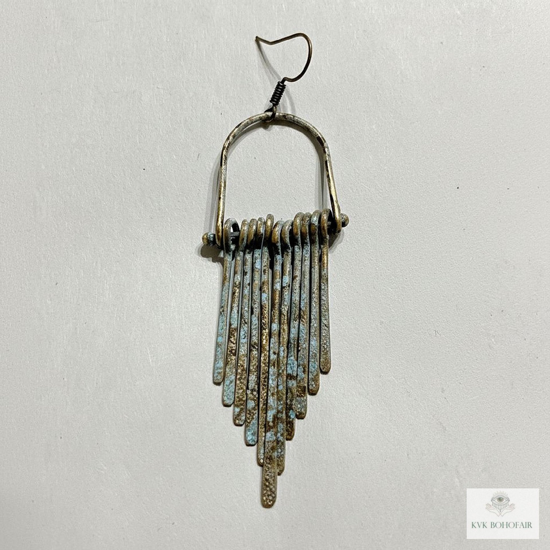 Fringe Earrings with Raw Brass Patina Finish - Handcrafted Boho Statement Jewelry