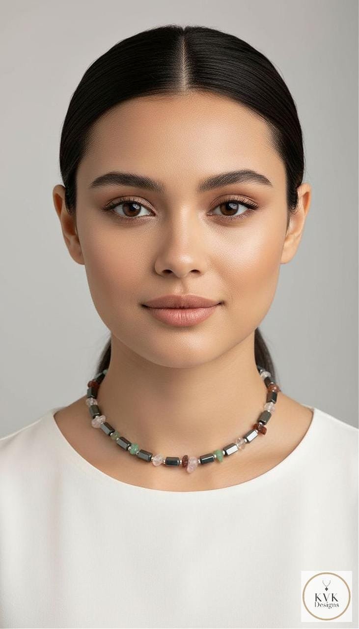 Semiprecious Stone & Hematite Necklace