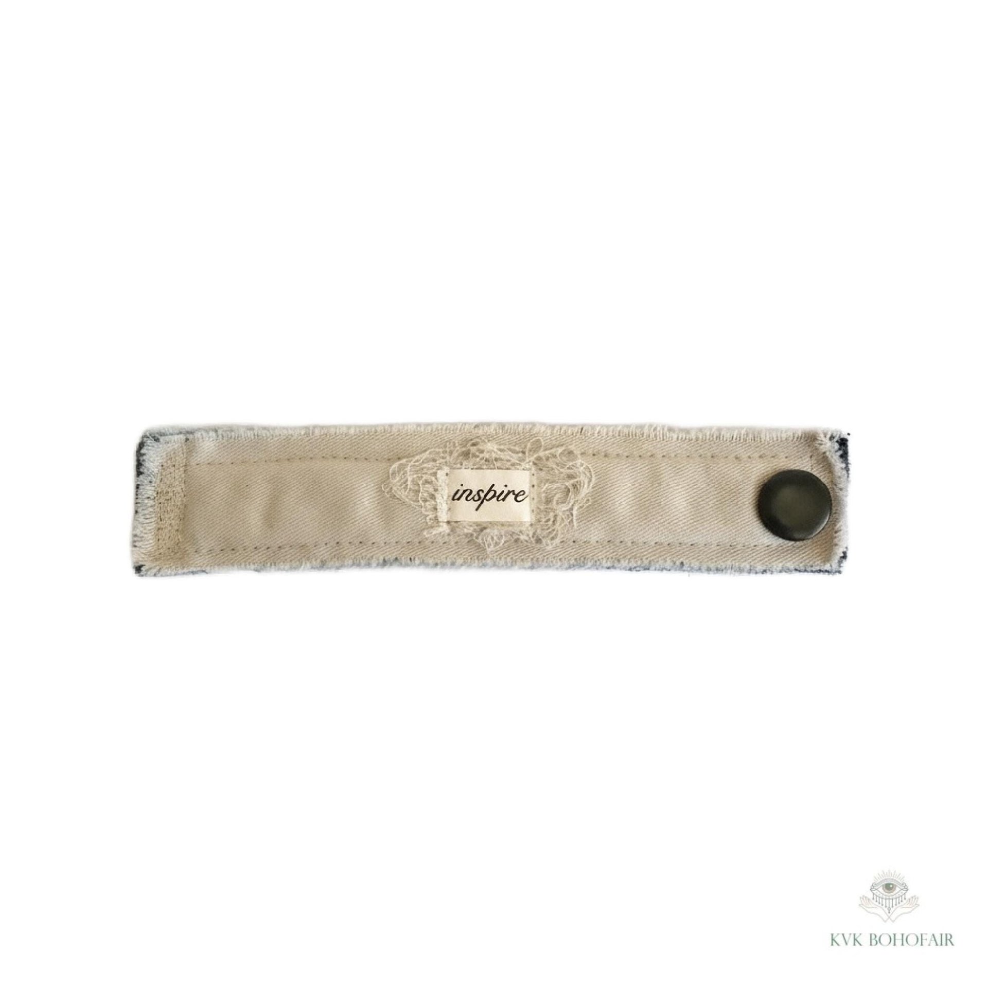 Inspire Boho Cuff Bracelet – Sandstone Cotton Fabric, Vintage Button Closure