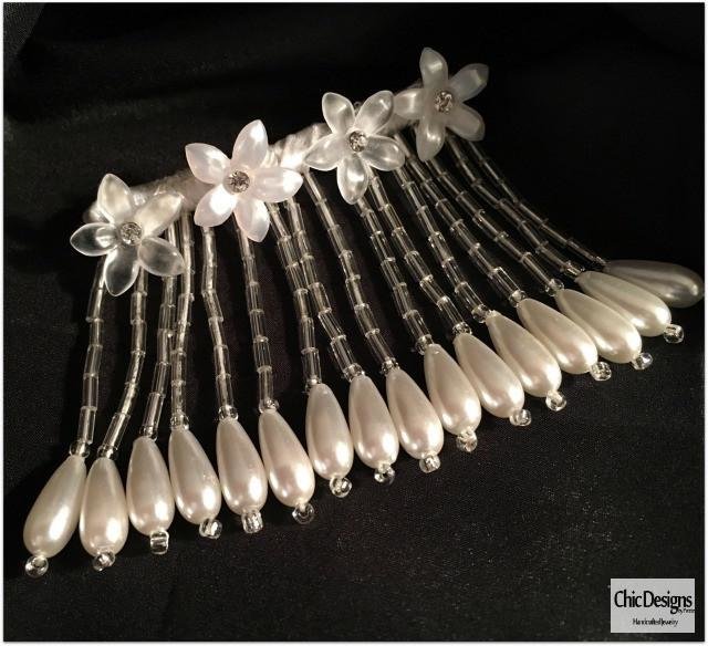 Rhinestone and Resin Flowered Fringe with Pearl Accented Hairpin