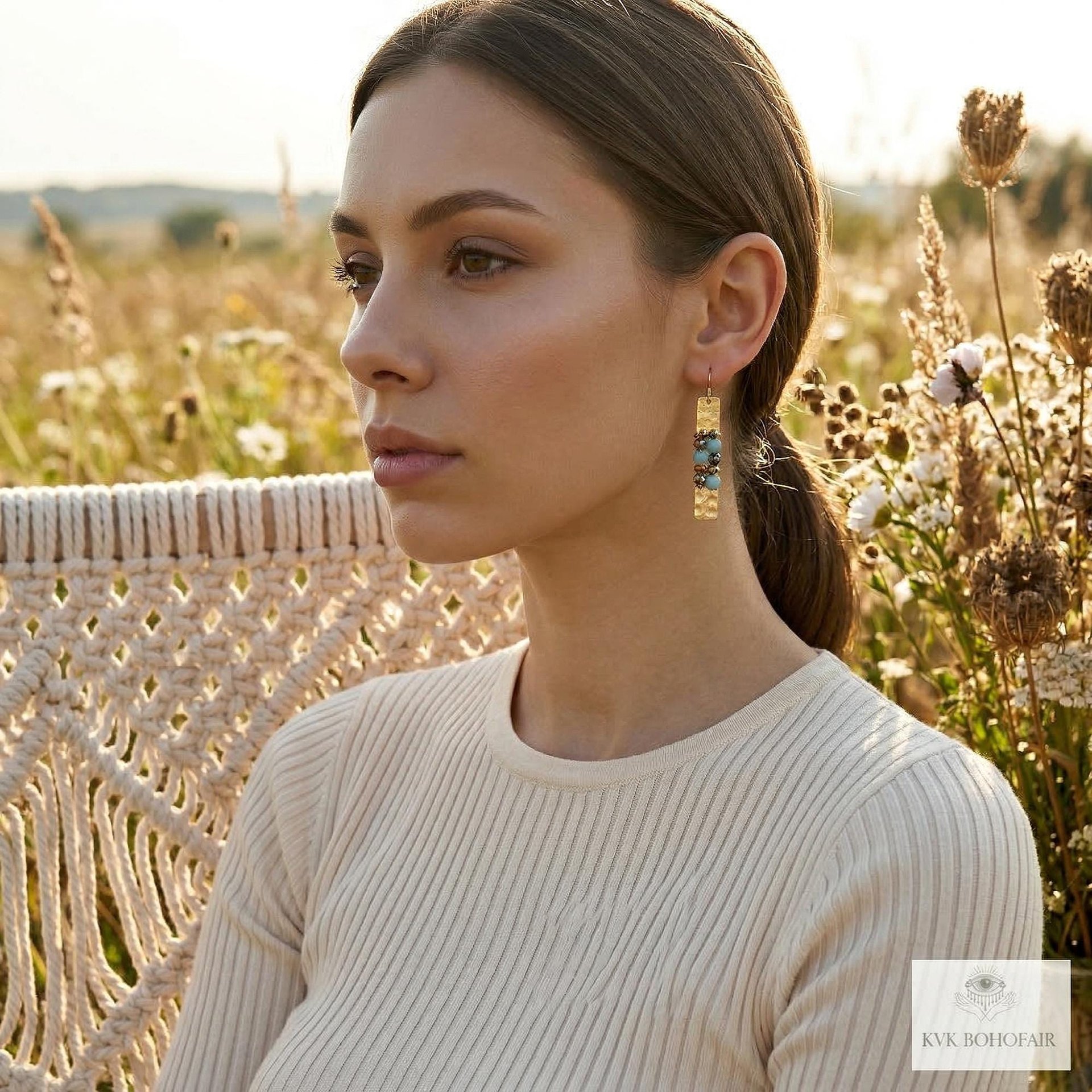 Boho Gold Bar Earrings with Beaded Accents & Wire Wrapping - Handcrafted Mixed Media Jewelry