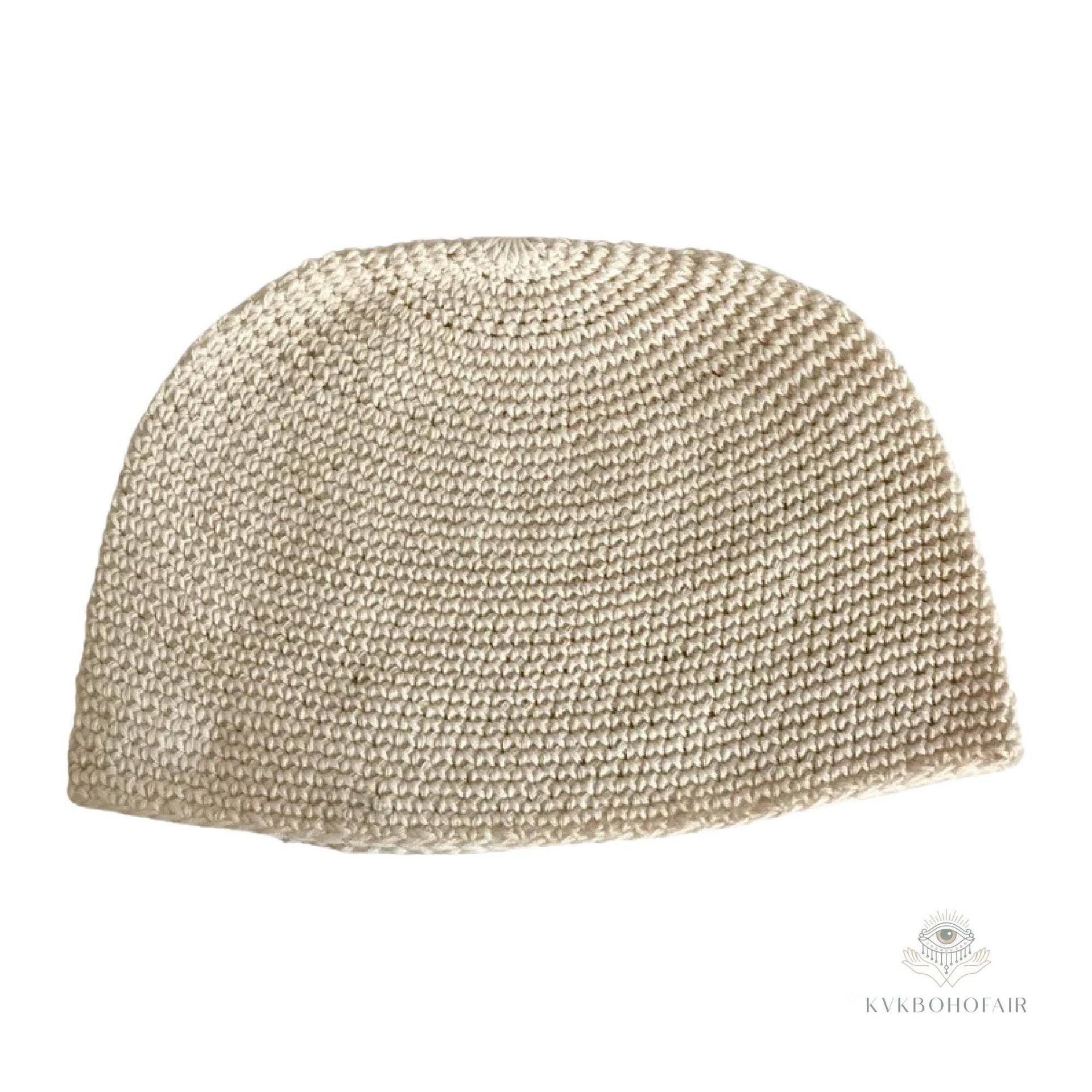 Cream Kufi Skull Cap - Crocheted Beanie Hat, Ethically sourced