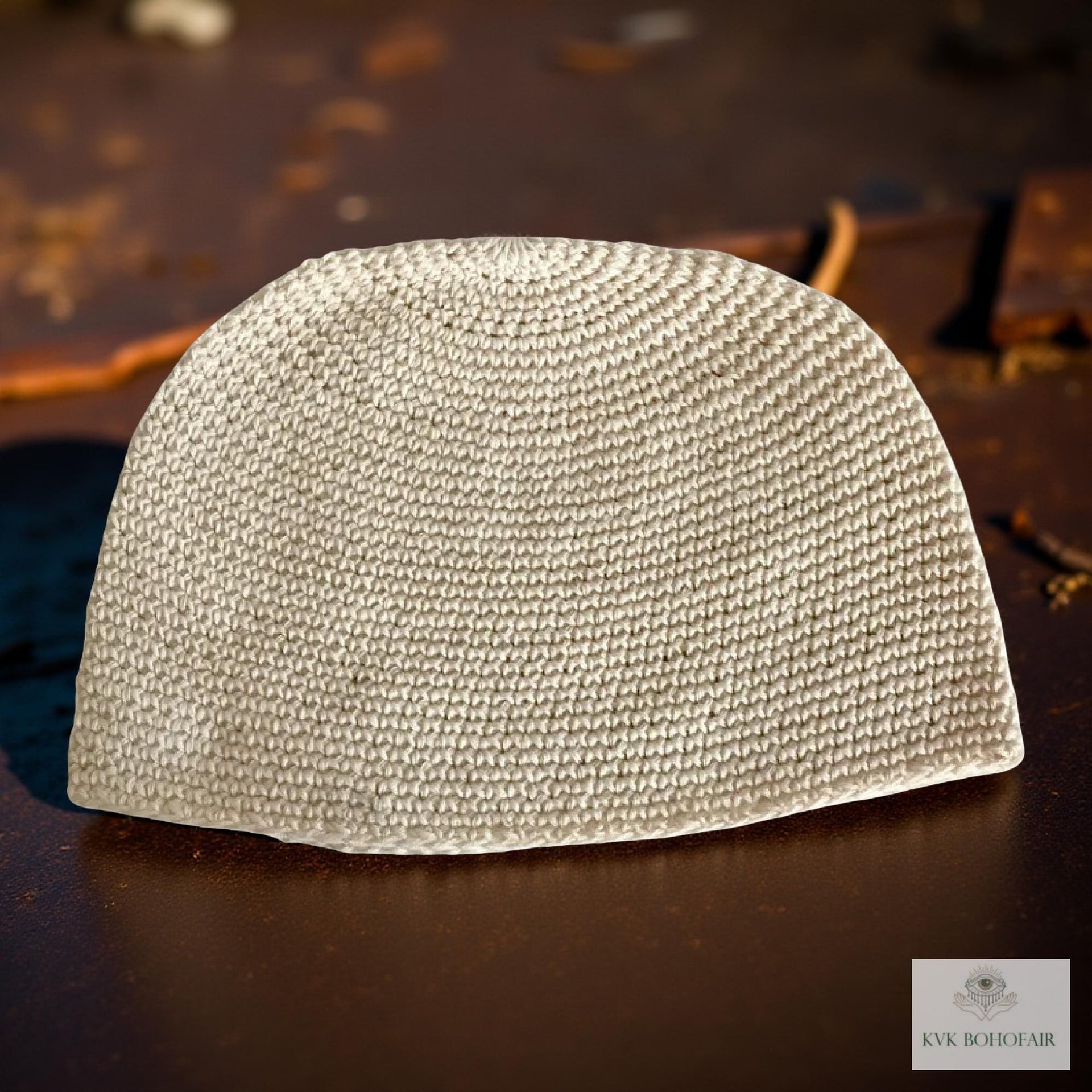 Cream Kufi Skull Cap - Crocheted Beanie Hat, Ethically sourced