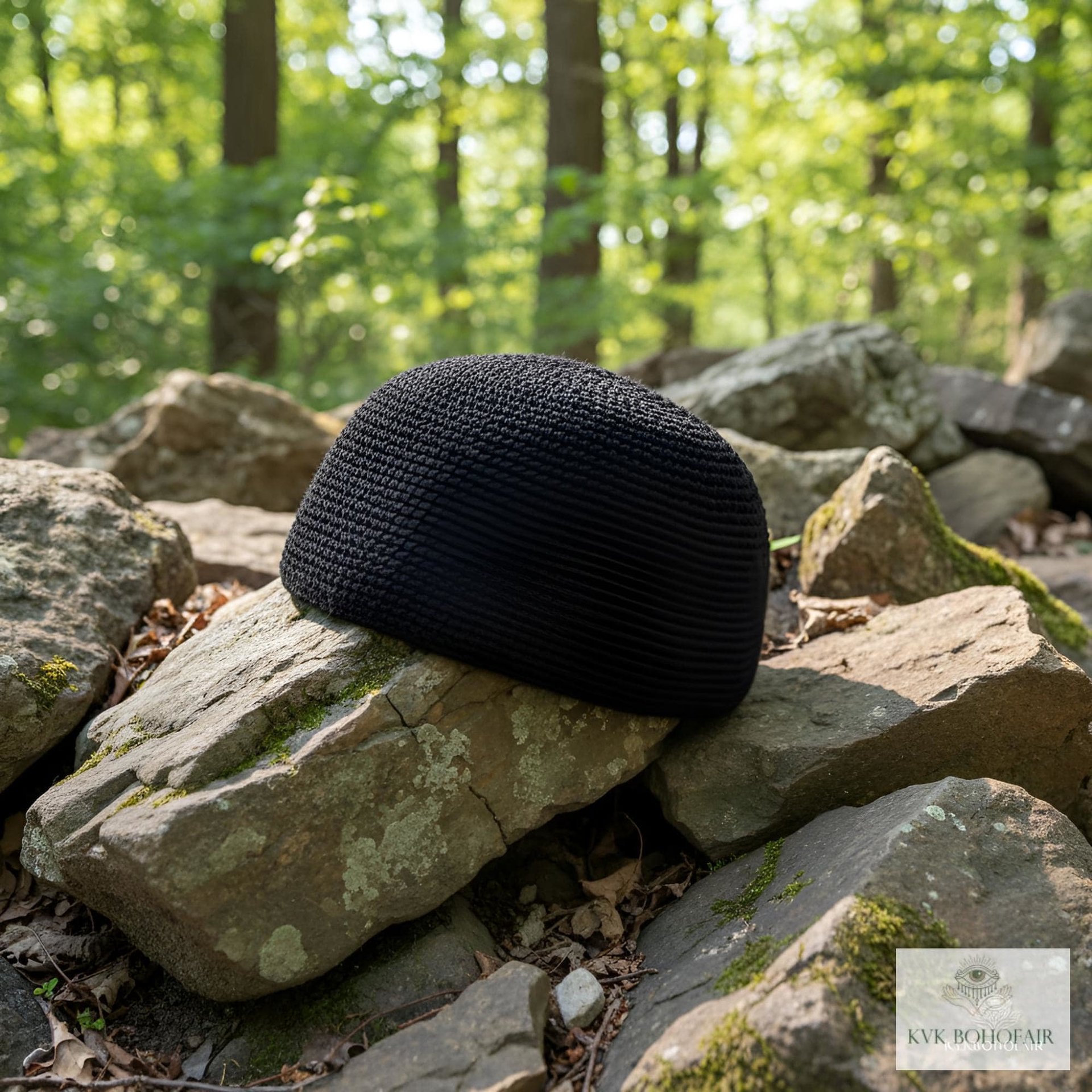 Black Kufi Skull Cap - Crocheted Beanie Hat, Ethically sourced