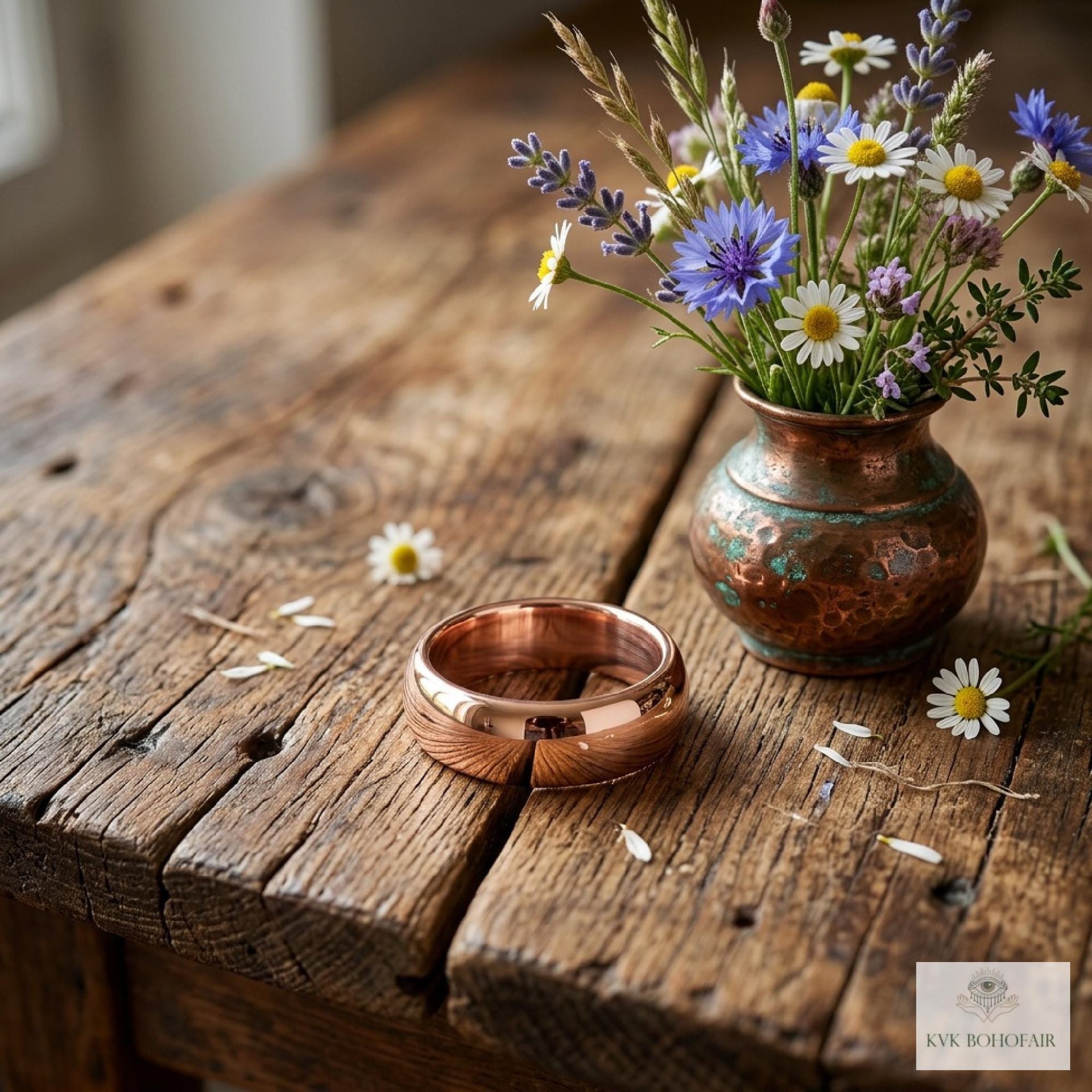 Handmade 6mm Copper Dome Band Ring - Unique Boho Style Jewelry