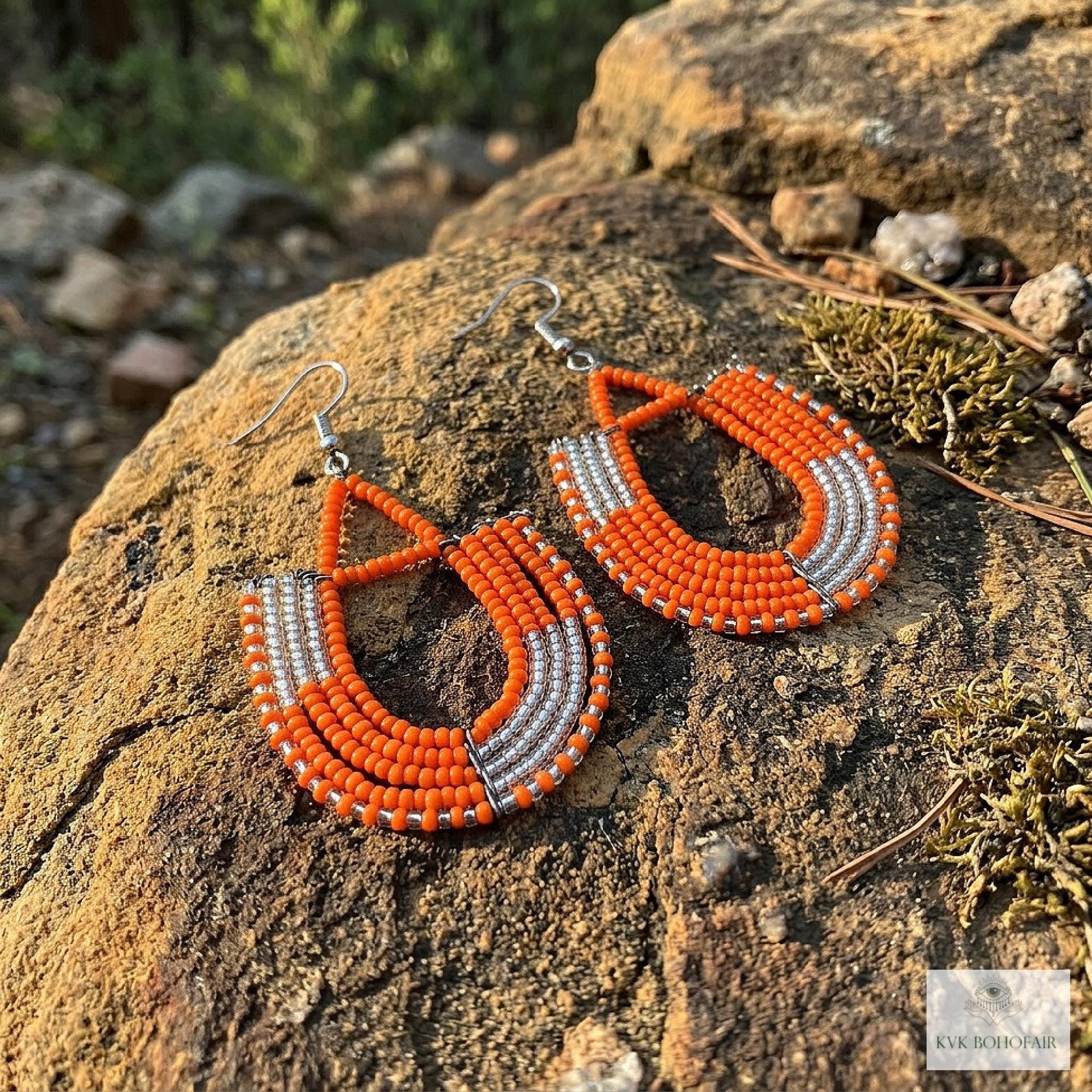 Maasai Beaded Dangle Earrings, Colorful Geometric African Drops, Stainless Steel Hook Jewelry