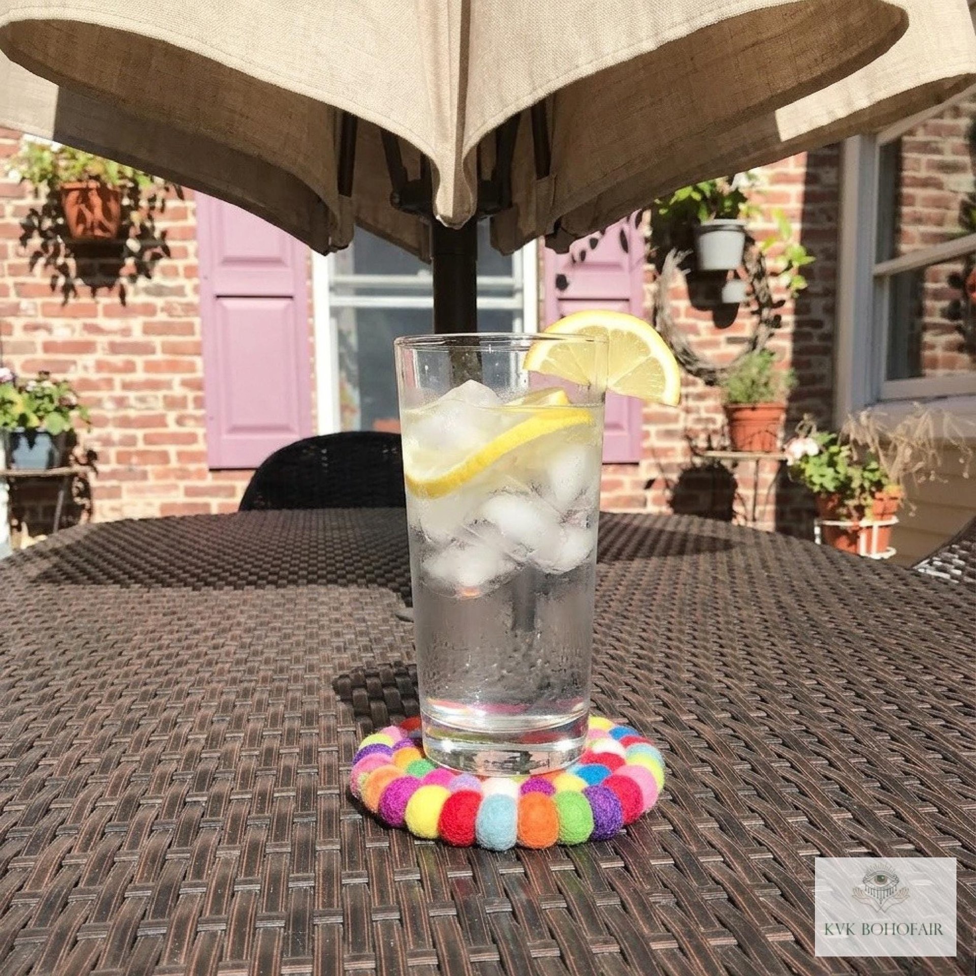 Colorful Wool Felt Ball Coaster Set, Handmade Drink Mug Rug, Eco Cup Mat