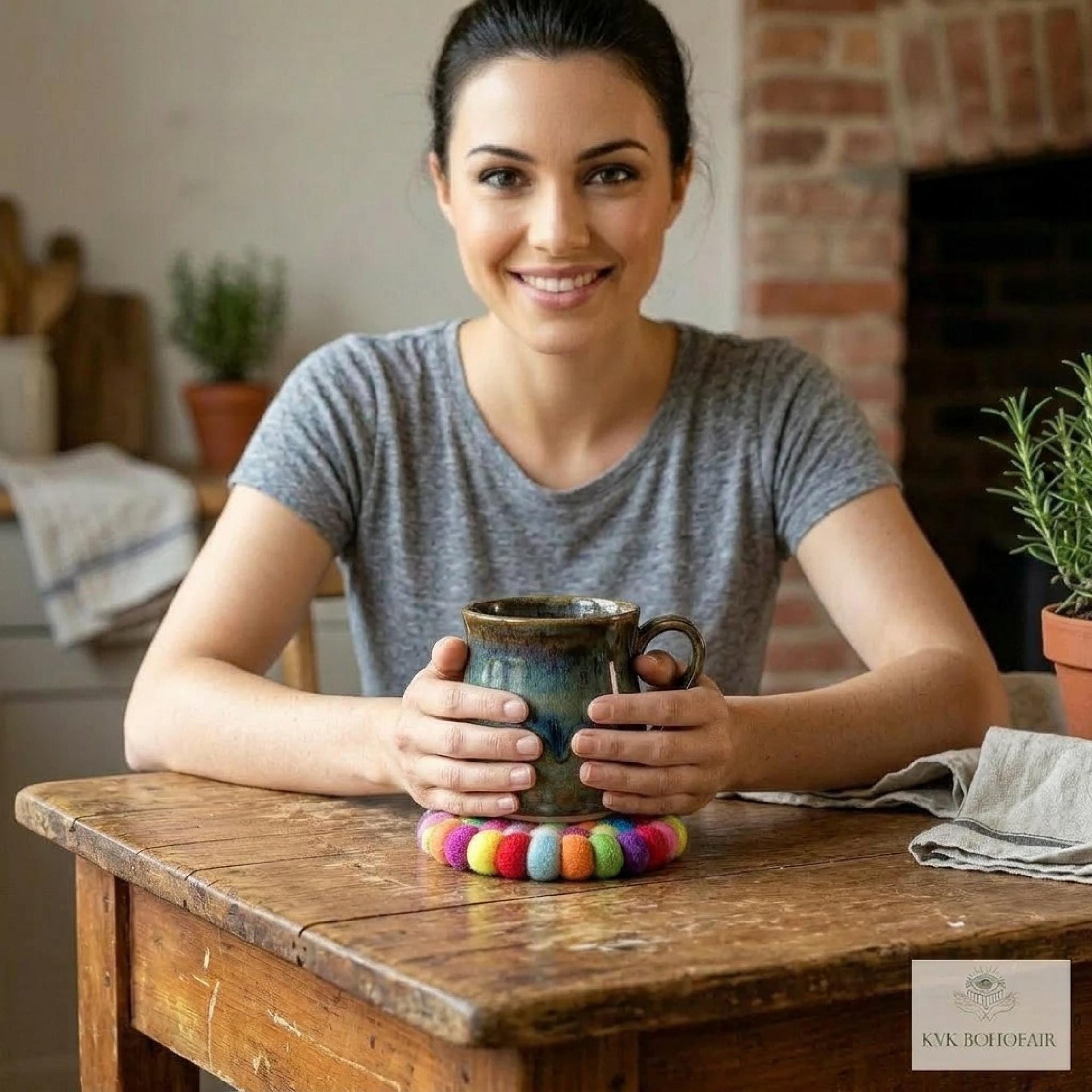 Colorful Wool Felt Ball Coaster Set, Handmade Drink Mug Rug, Eco Cup Mat