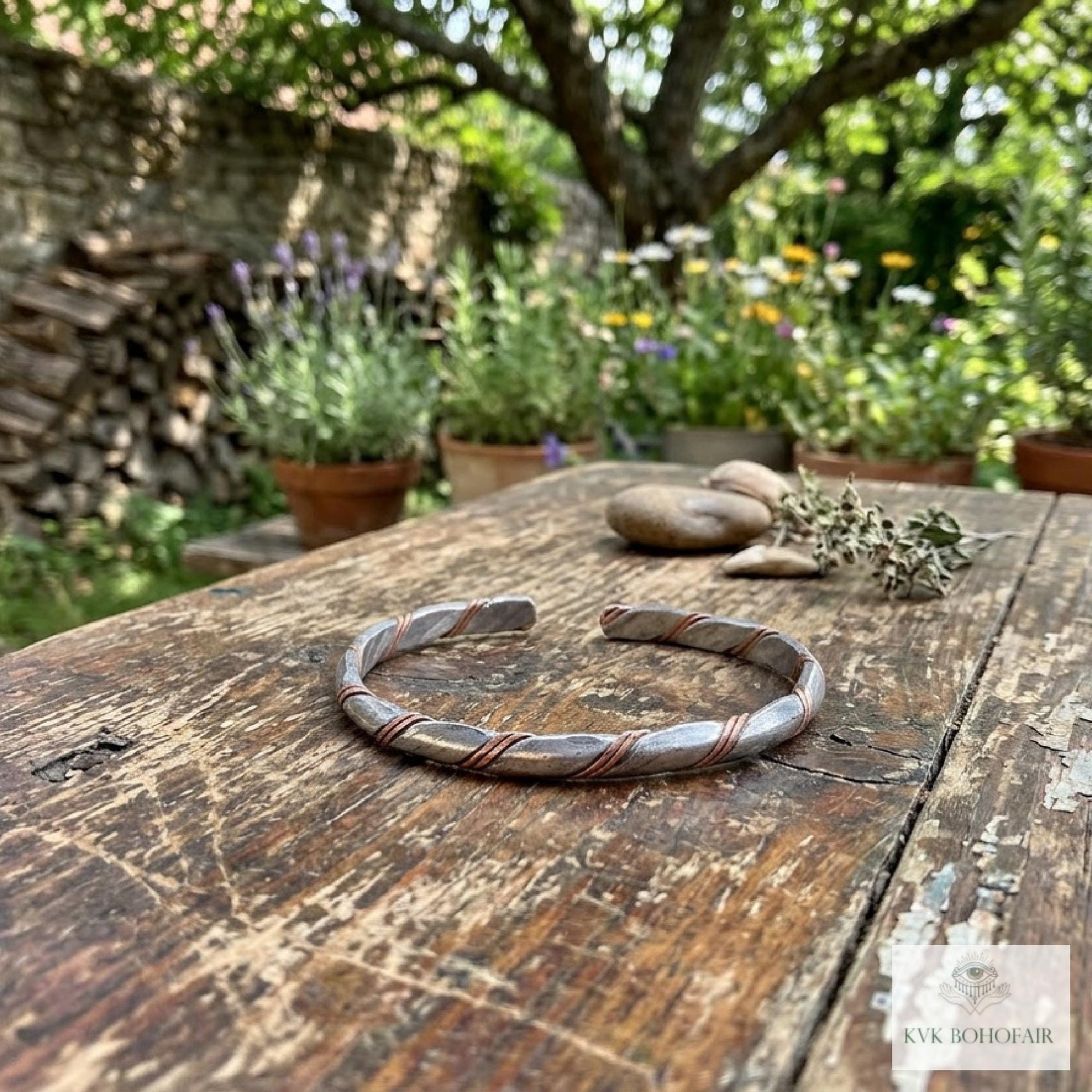 Handcrafted Silver & Copper Woven Bracelet: Kenyan Artisan Jewelry