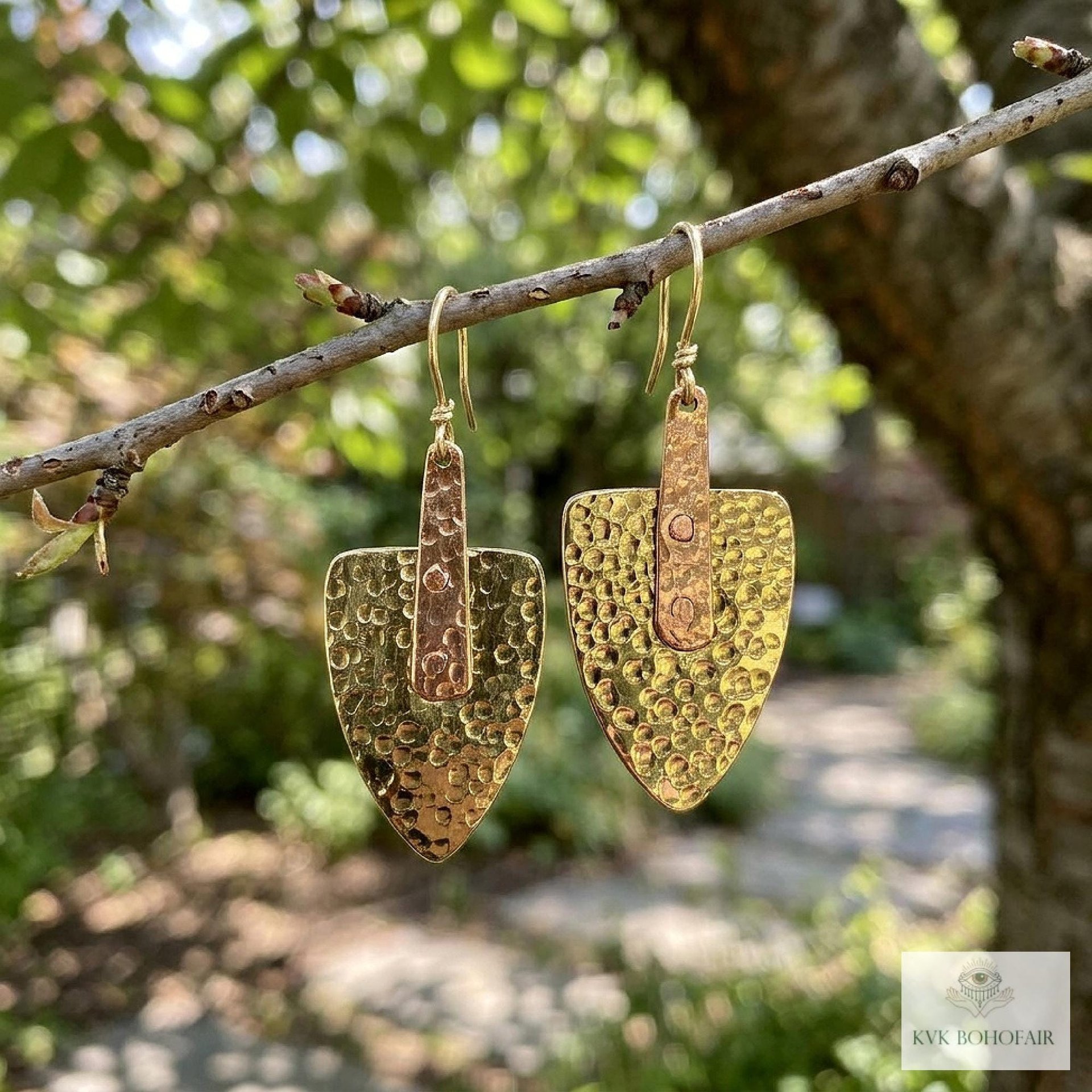 Mixed Metal Hammered Arrowhead Earrings – Handcrafted Brass and Copper Design