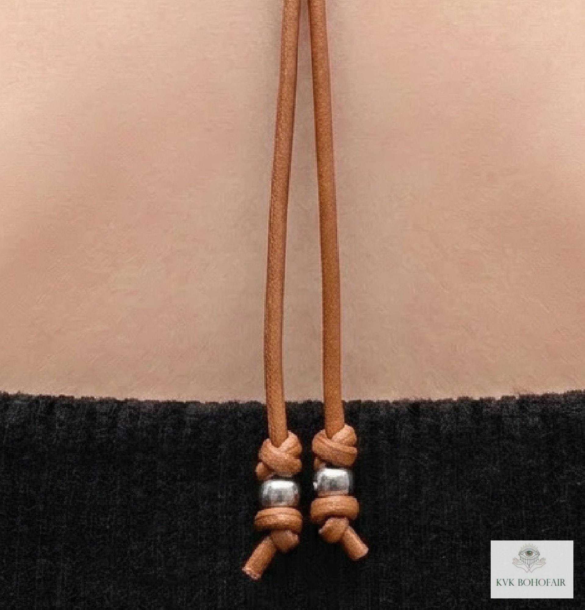 Boho Leather & Silver Bead Necklace - Adjustable Minimalist Style