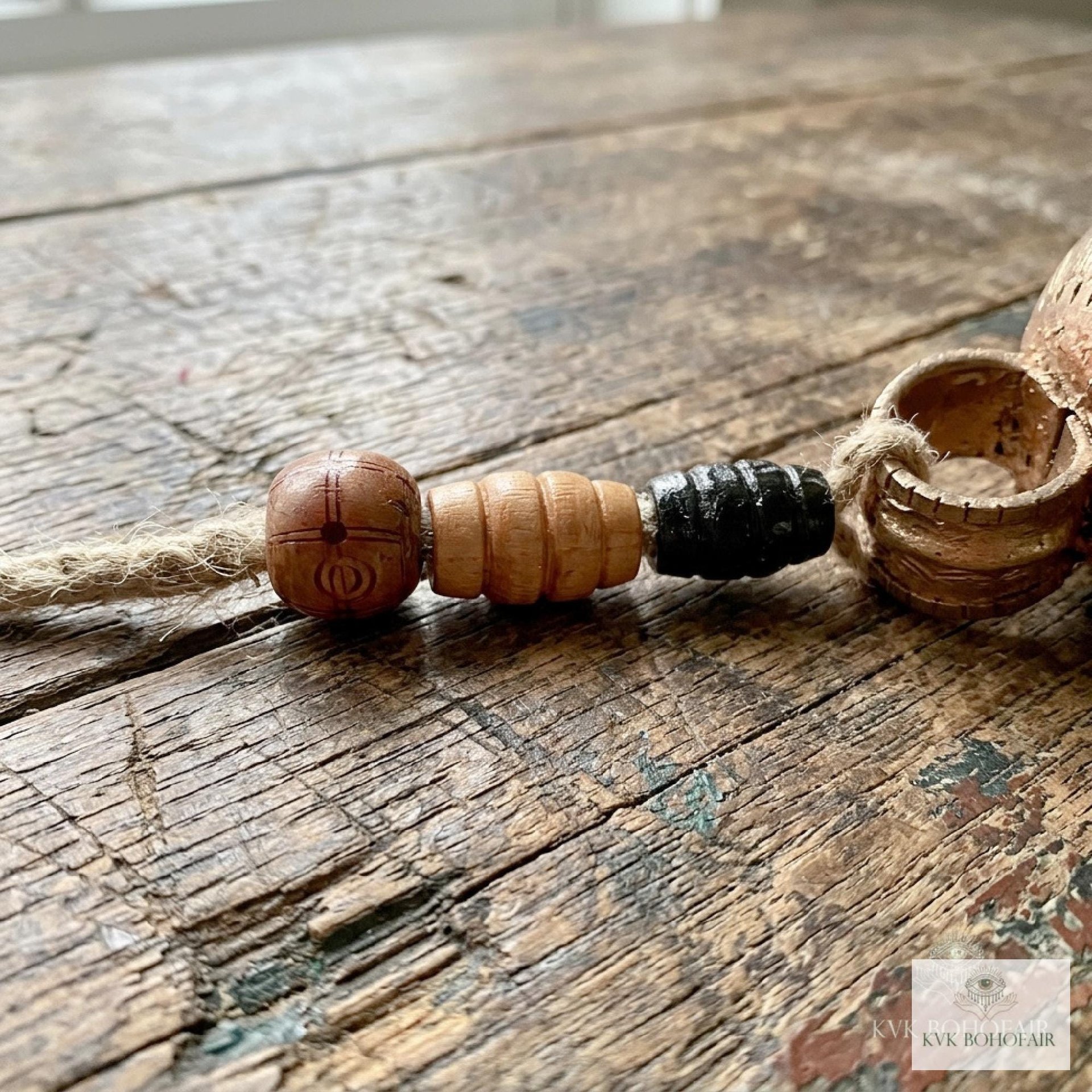 Handmade Etched Copper Bell Jute Cord Artisan Boho Wall Hanging