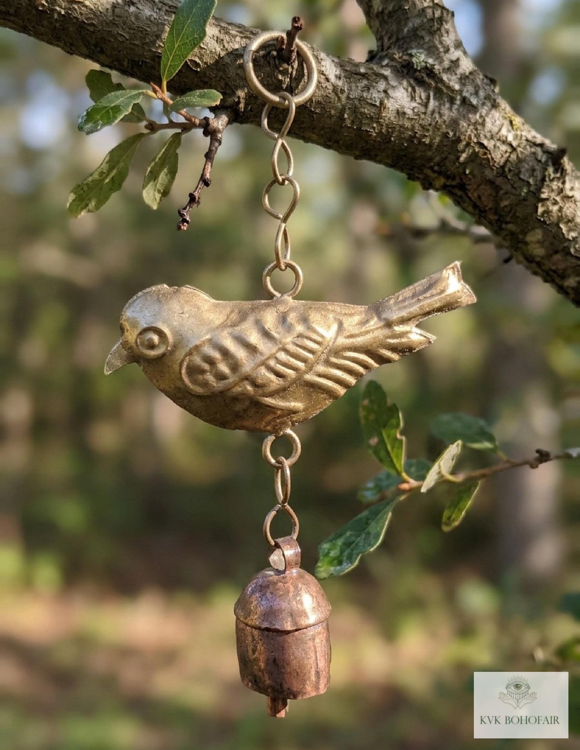 Handmade Bird Windchime - Artisan Metal Patio Ornament Outdoor Garden Decor
