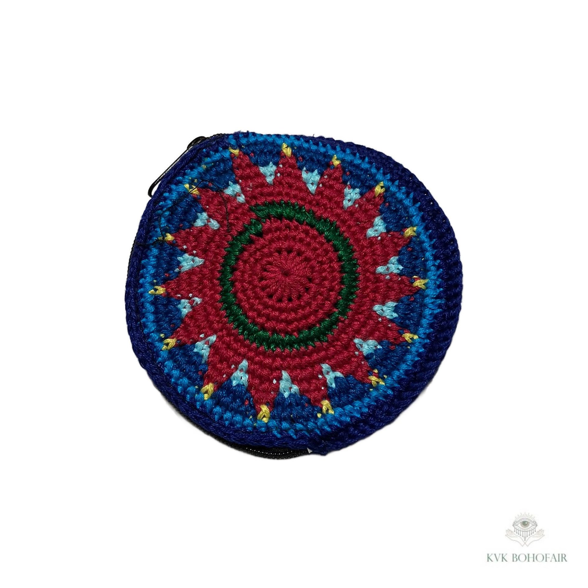 Round Crochet Coin Purse from Guatemala - Colorful Artisan Zipper Pouch