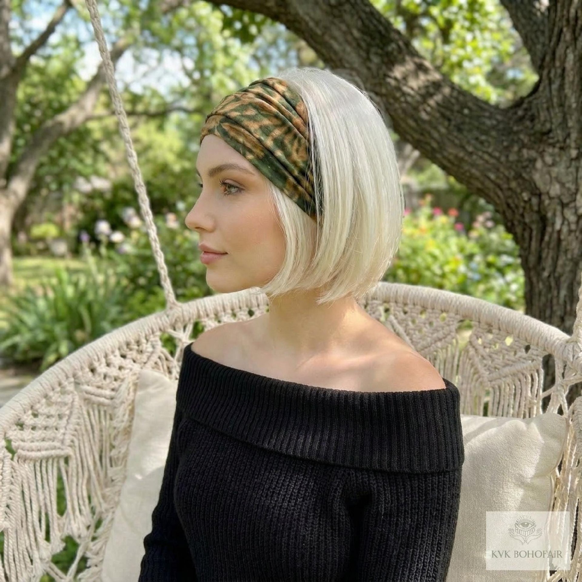 Green Tie-Dye Boho Headband -  Stylish Bohemian Headwrap, Headbands for Women