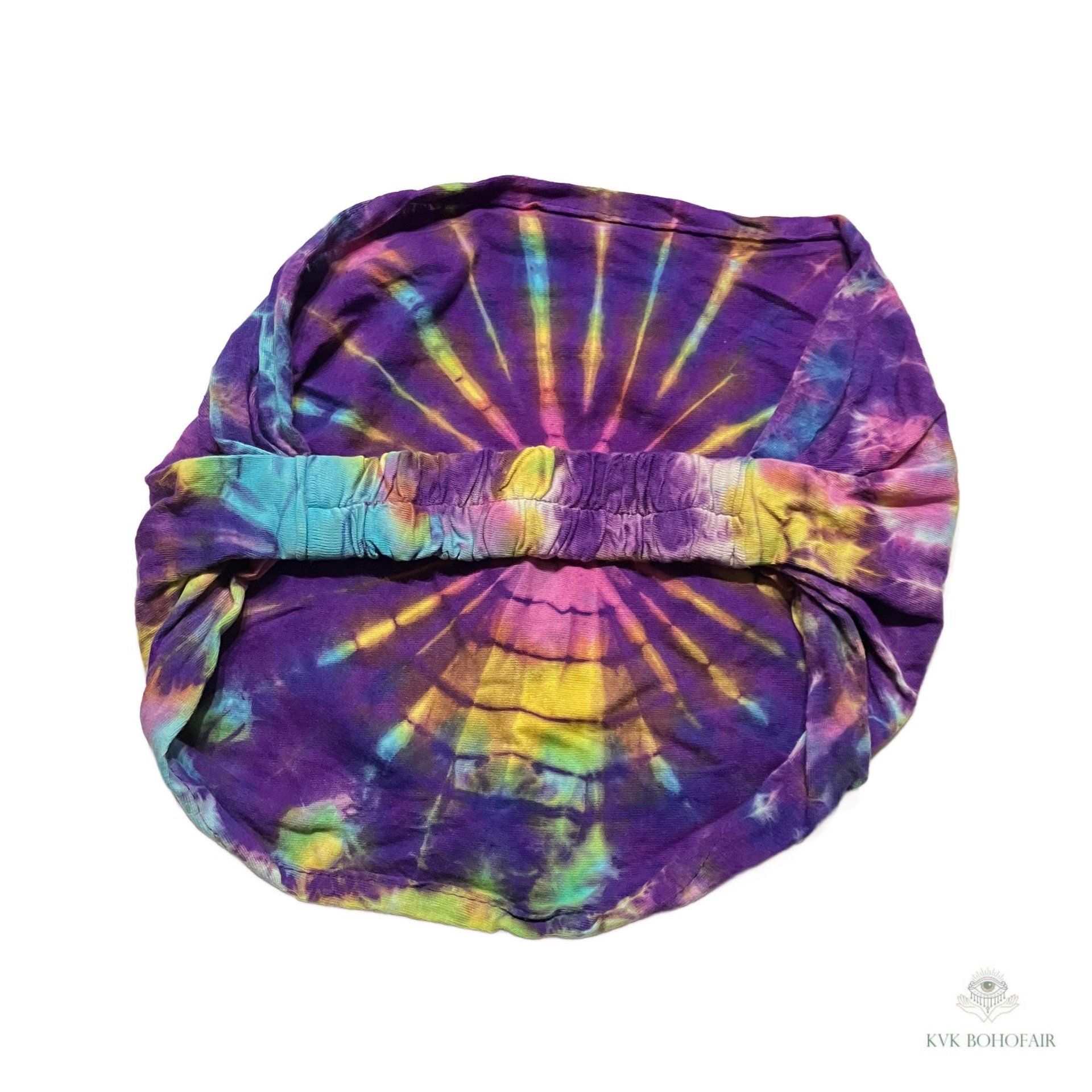 Purple Tie Dye Cotton Headband, Wide Boho Yoga Headwrap for Women, Bohemian Workout Hairband