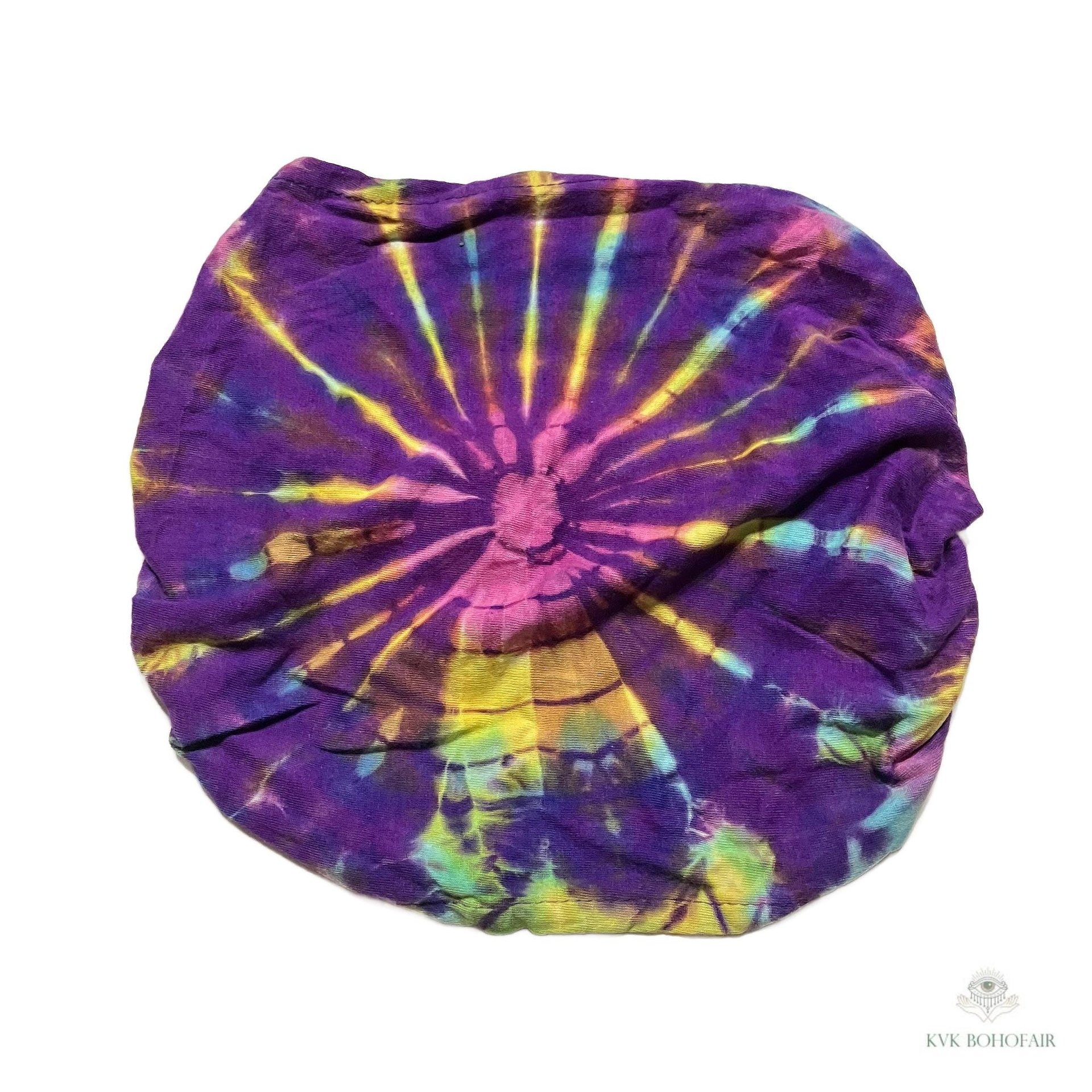 Purple Tie Dye Cotton Headband, Wide Boho Yoga Headwrap for Women, Bohemian Workout Hairband