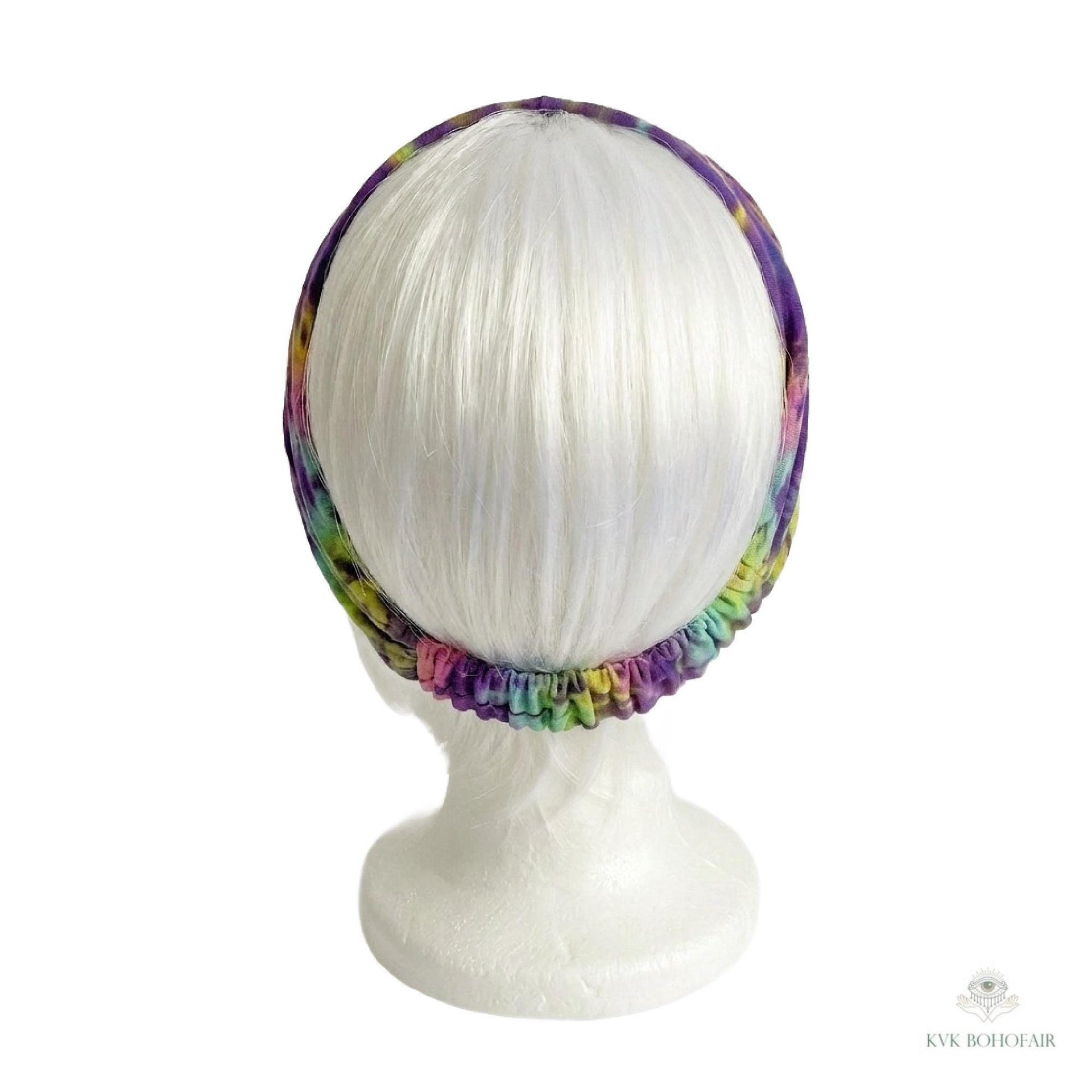Purple Tie Dye Cotton Headband, Wide Boho Yoga Headwrap for Women, Bohemian Workout Hairband