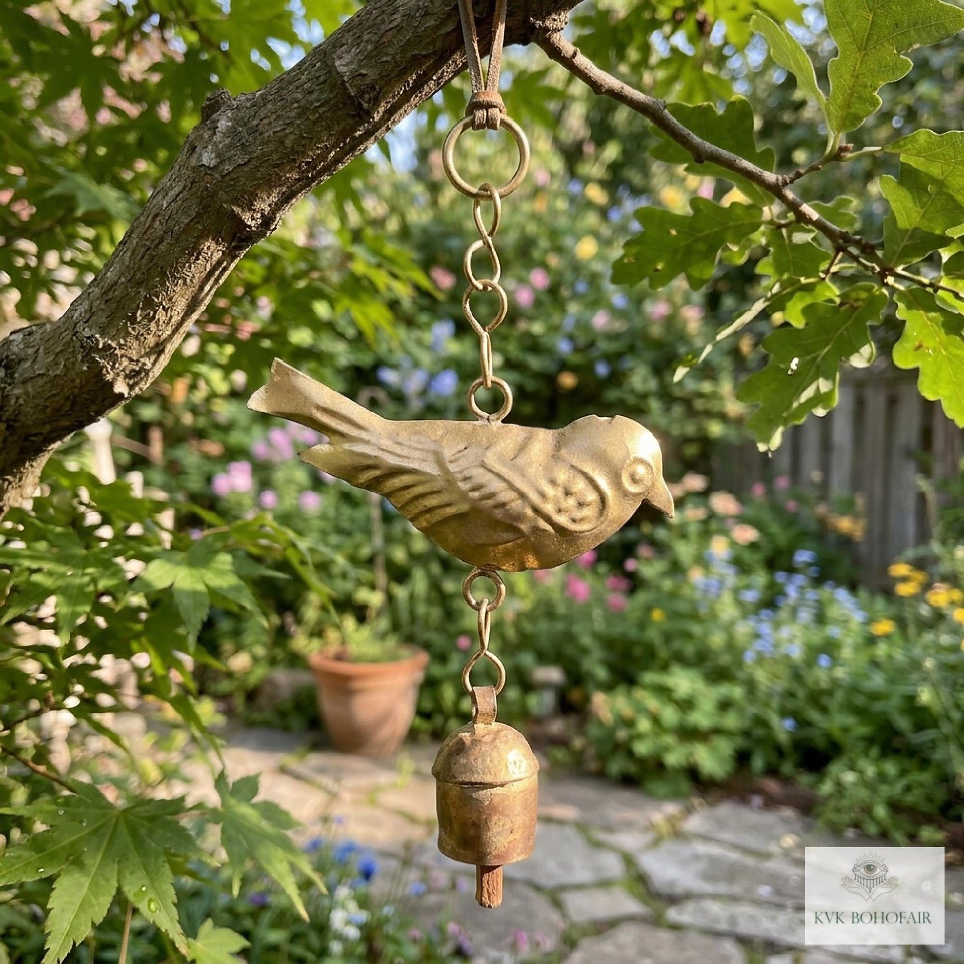 Handmade Bird Windchime - Artisan Metal Patio Ornament Outdoor Garden Decor