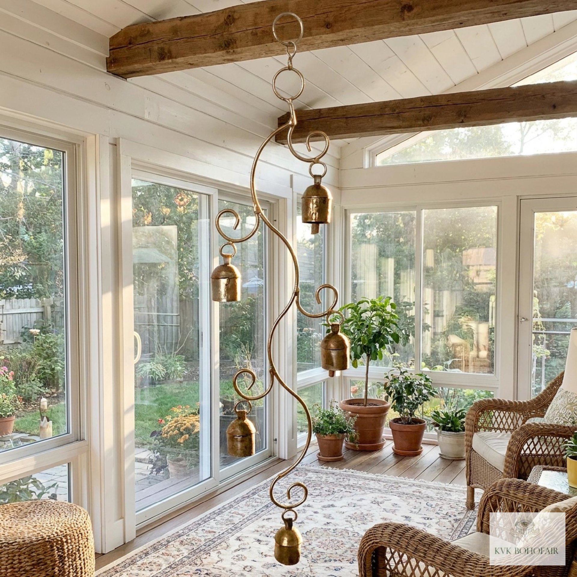 Handmade Swirl Wind Chime - Long Cascading Garden Bells